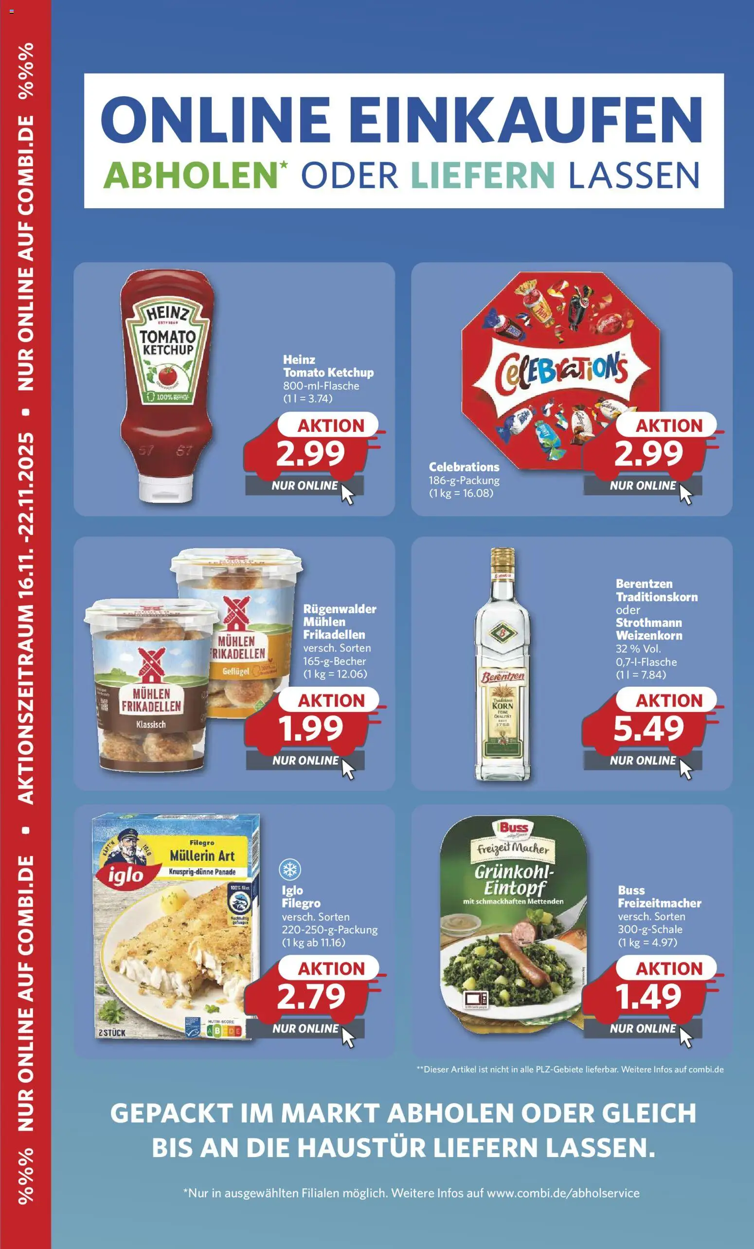Comnbi Online Einkaufen – gültig ab 16.11.2025 | Seite: 1 | Produkte: Iglo, Celebrations, Ketchup, Berentzen