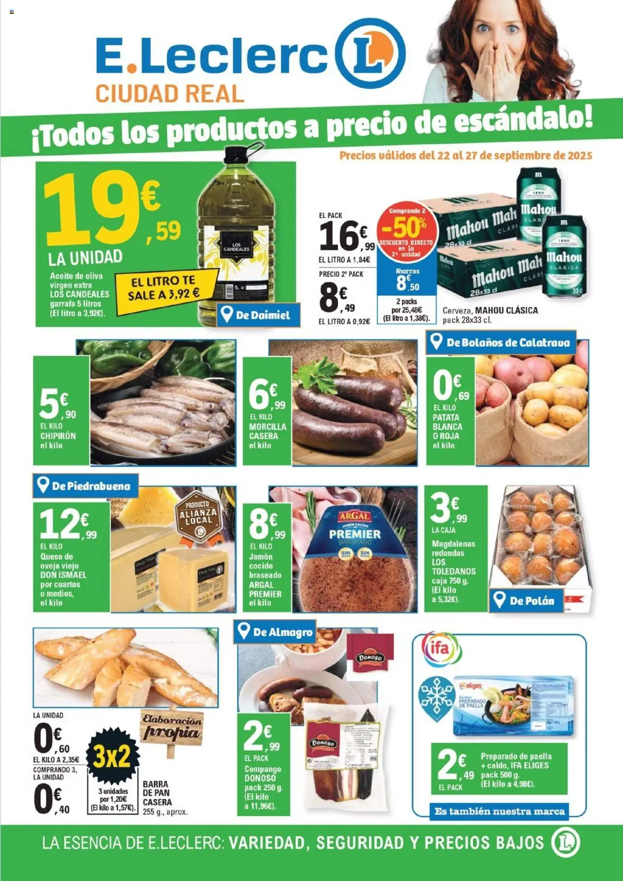 E.Leclerc folleto │ válido desde el 22.09.2025 | Página: 1 | Productos: Aceite, Pan, Jamón cocido, Té