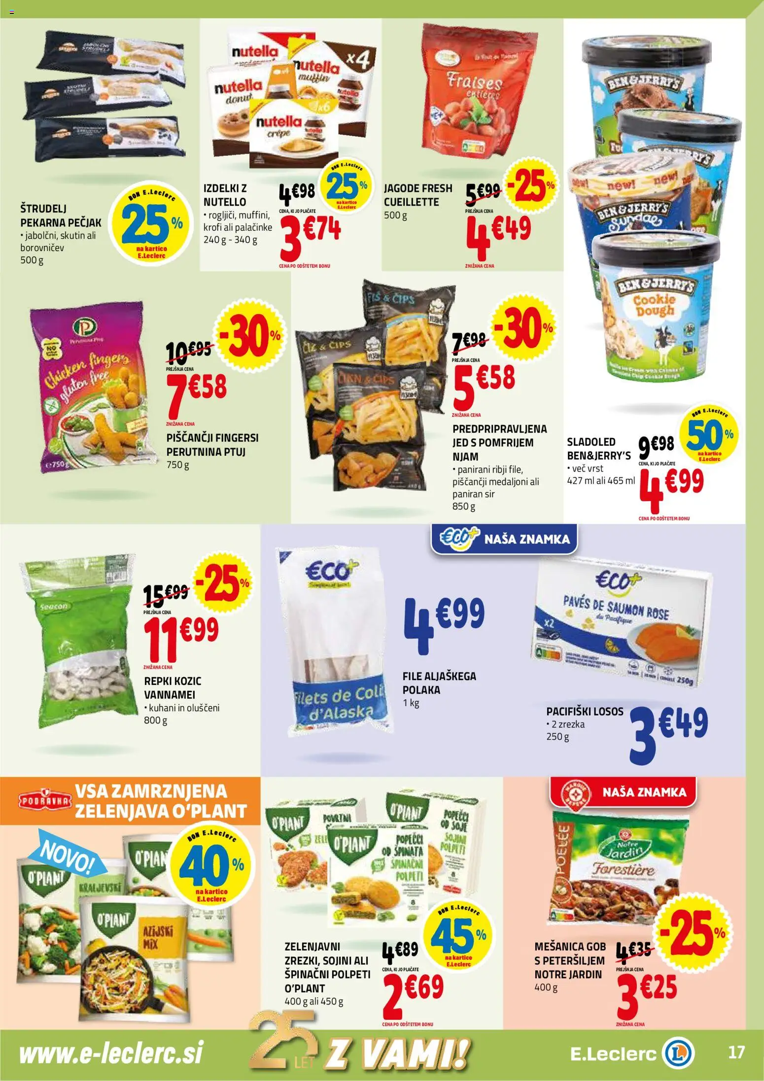 Novi E.leclerc katalog ponudbe – veljaven od 26.11.2025 | Stran: 17 | Izdelki: Losos, Palačinke, Sladoled, Zelenjava