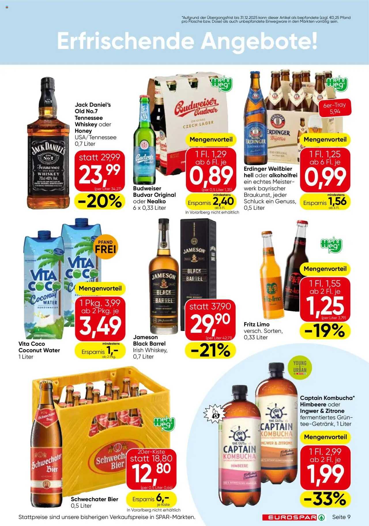 Eurospar Flugblatt - Kärnten gültig ab 28.08.2025 | Seite: 9 | Produkte: Whiskey, Zitrone, Himbeere, Bier