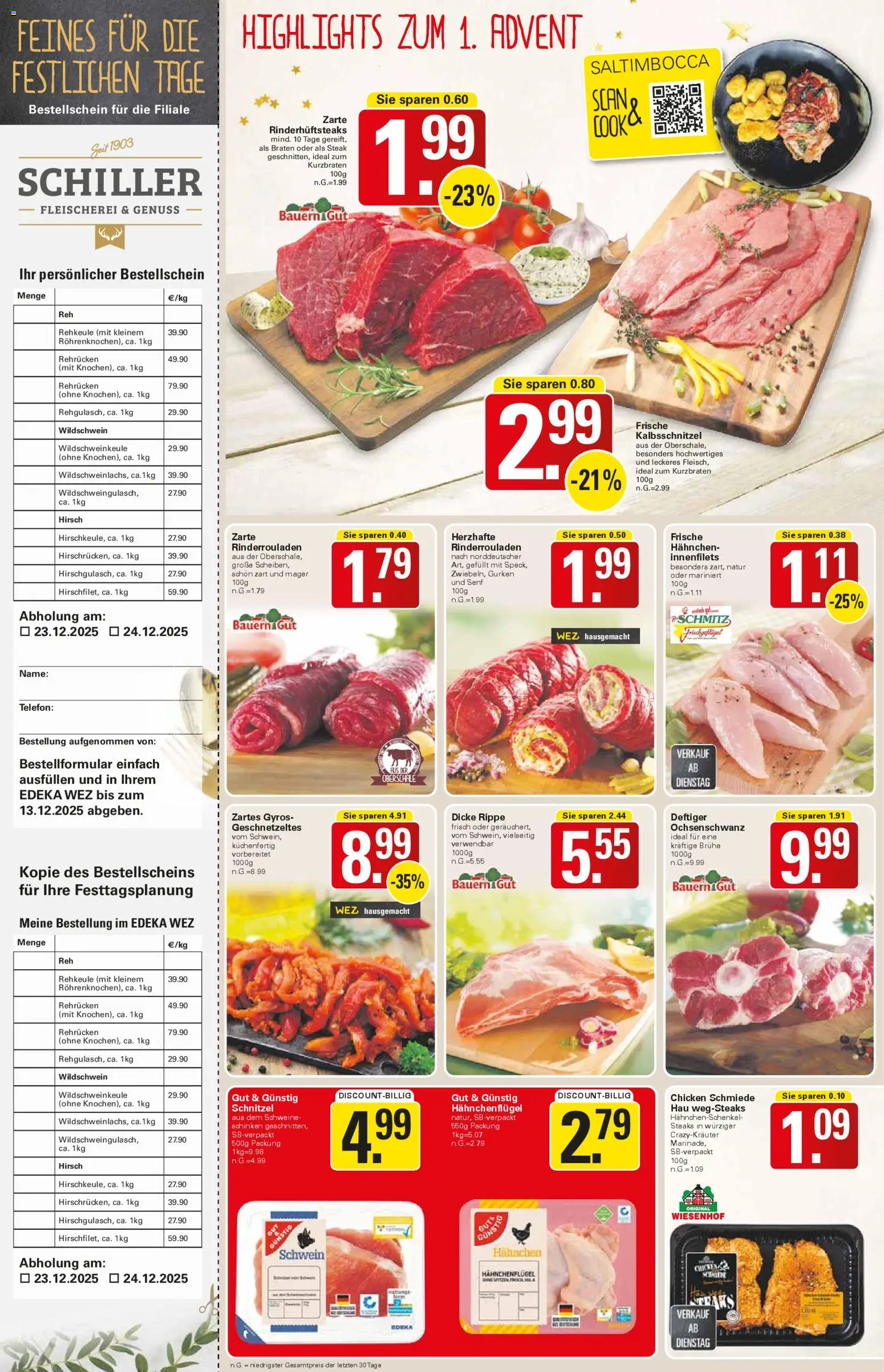 WEZ Prospekt – gültig ab 24.11.2025 | Seite: 6 | Produkte: Hahnchen, Hahnchenschenkel, Gyros, Steak