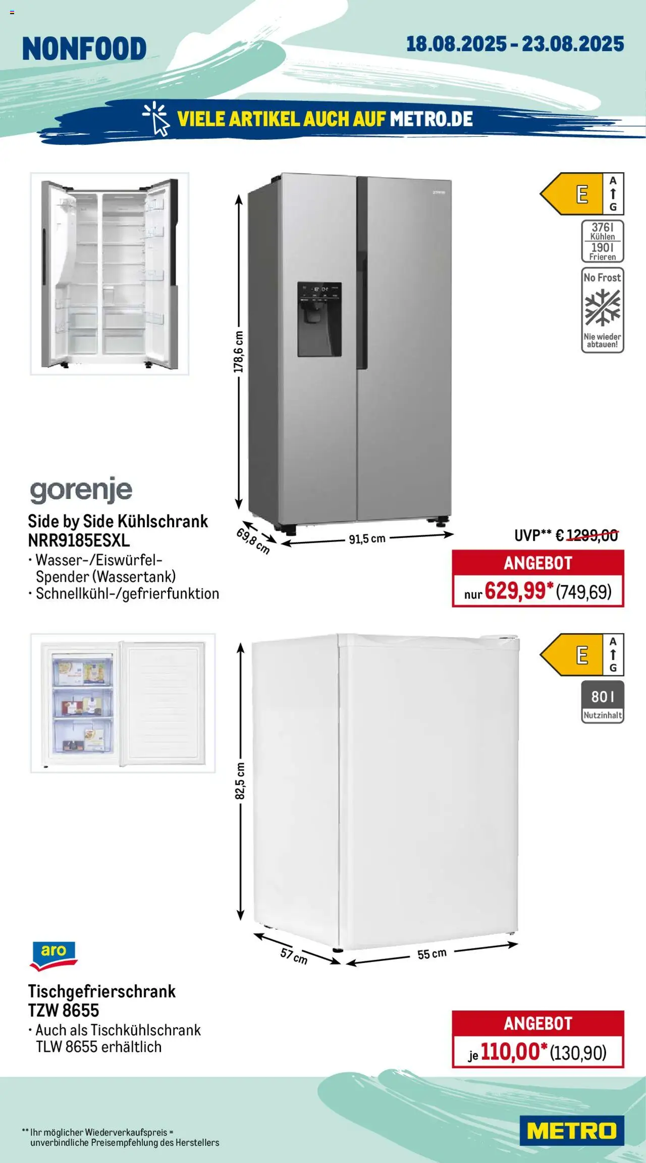 Metro Prospekt 	 - gültig ab dem 18.08.2025 | Seite: 18 | Produkte: Gorenje, Kühlschrank