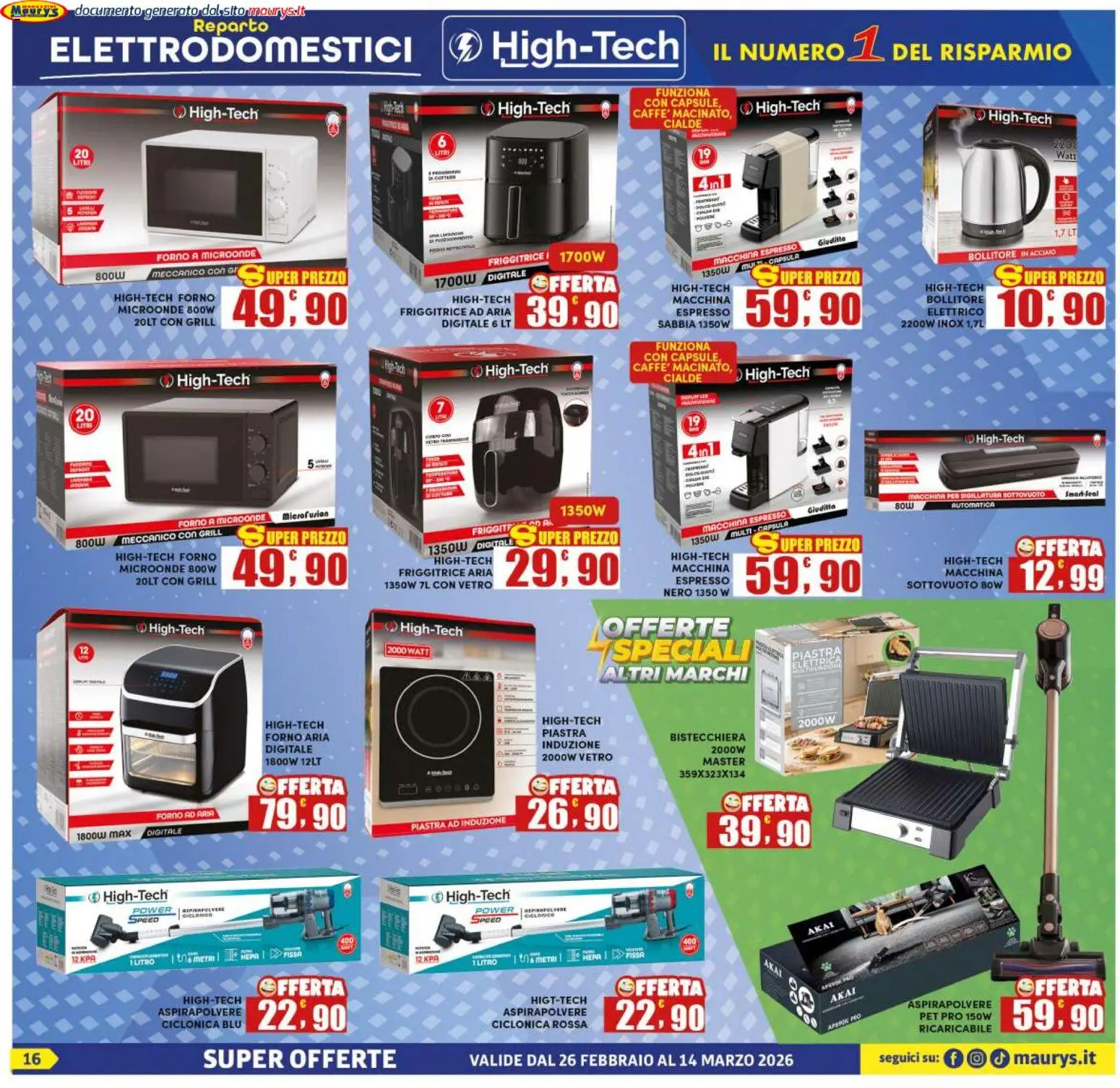Volantino Maury's del 26.02.2026 | Pagina: 16 | Prodotti: Microonde, Friggitrice ad aria, Bistecchiera, Forno a microonde
