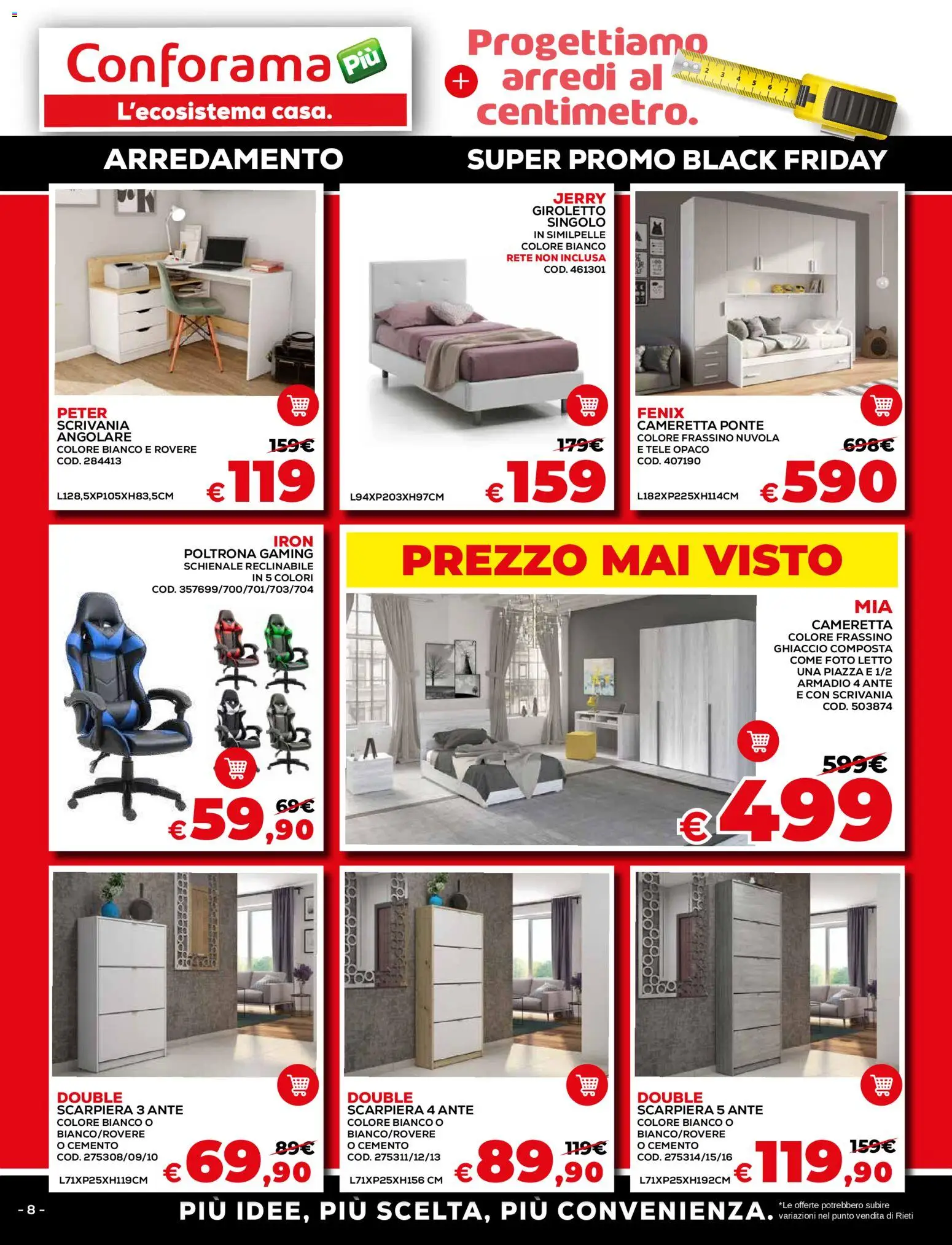 Volantino Conforama del 15.11.2025 | Pagina: 8 | Prodotti: Scarpiera, Letto, Armadio, Scrivania