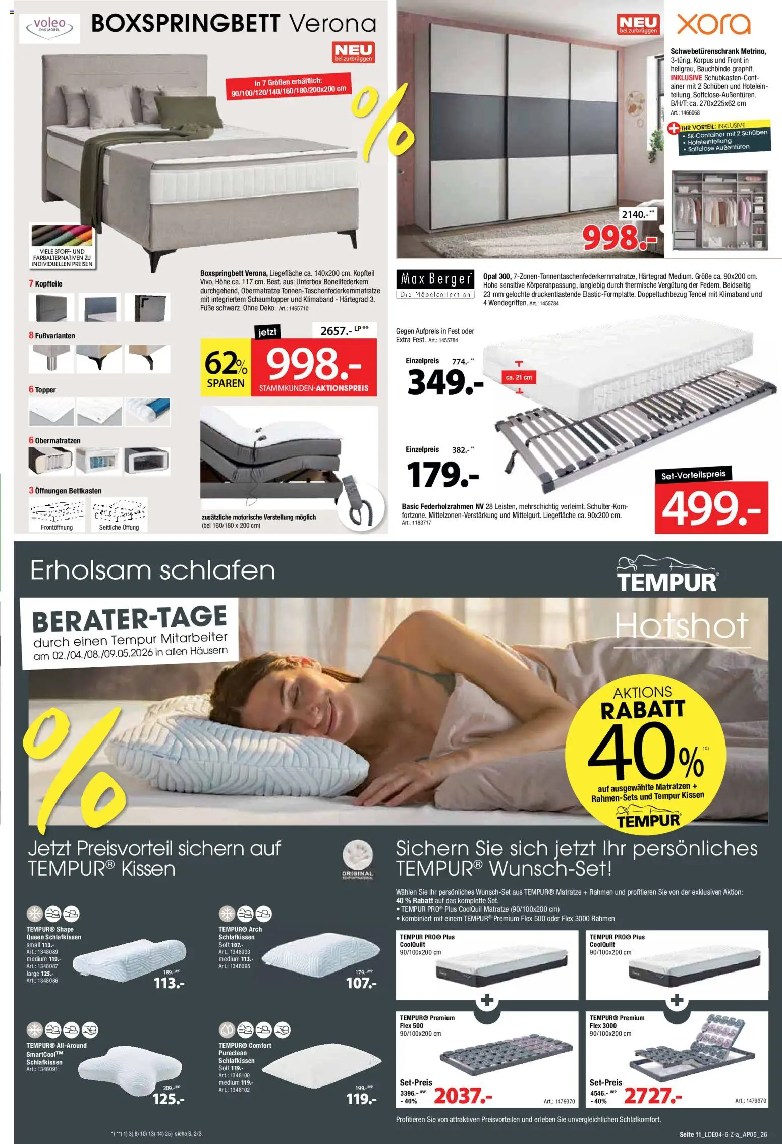 Zurbrüggen Prospekt 	 – gültig ab 25.04.2026 | Seite: 11 | Produkte: Matratze, Schwebetürenschrank, Boxspringbett, Topper