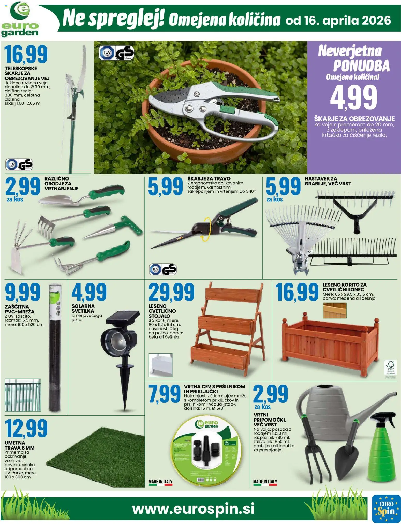 Novi Eurospin katalog ponudbe – veljaven od 16.04.2026 | Stran: 15 | Izdelki: Vrtna cev, Svetilka, Zalivalnik, Barva