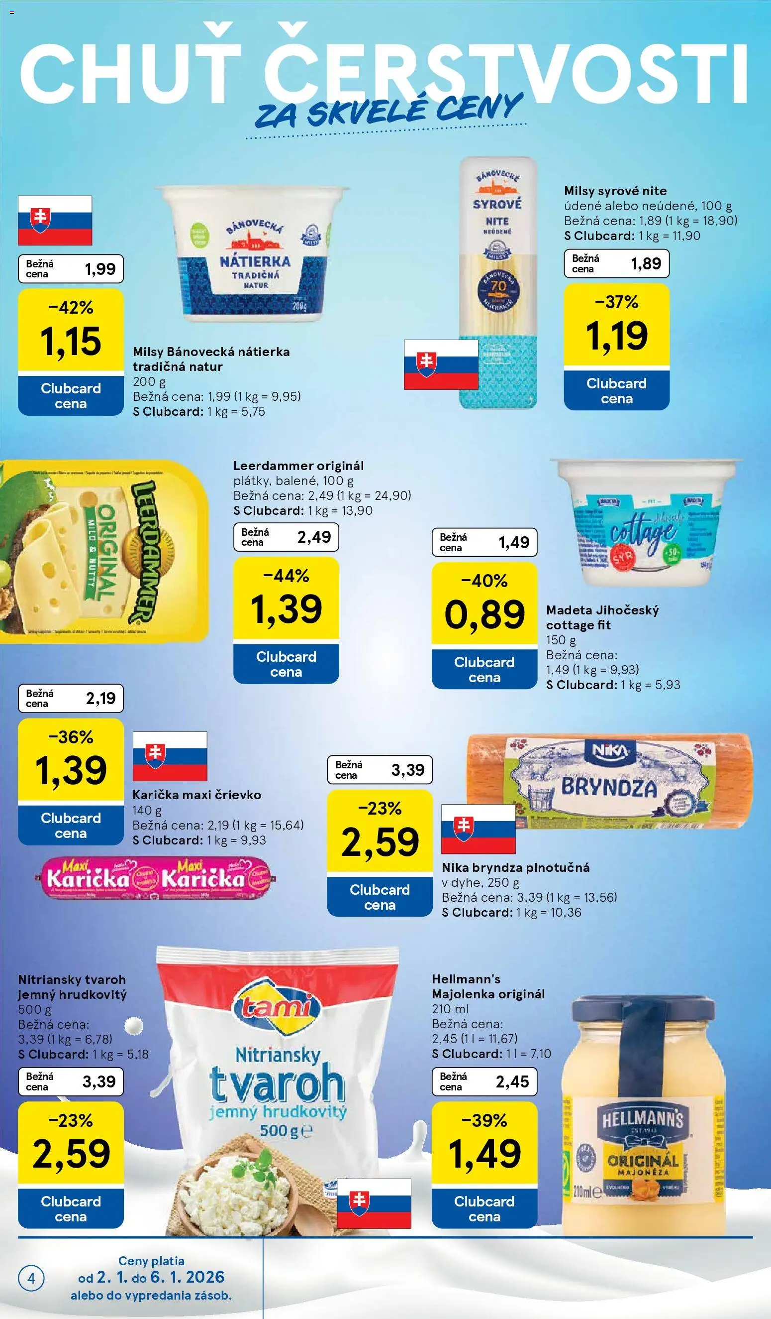 Nové Tesco akcie – leták je platný od 02.01.2026 | Strana: 4 | Produkty: Bryndza, Tvaroh