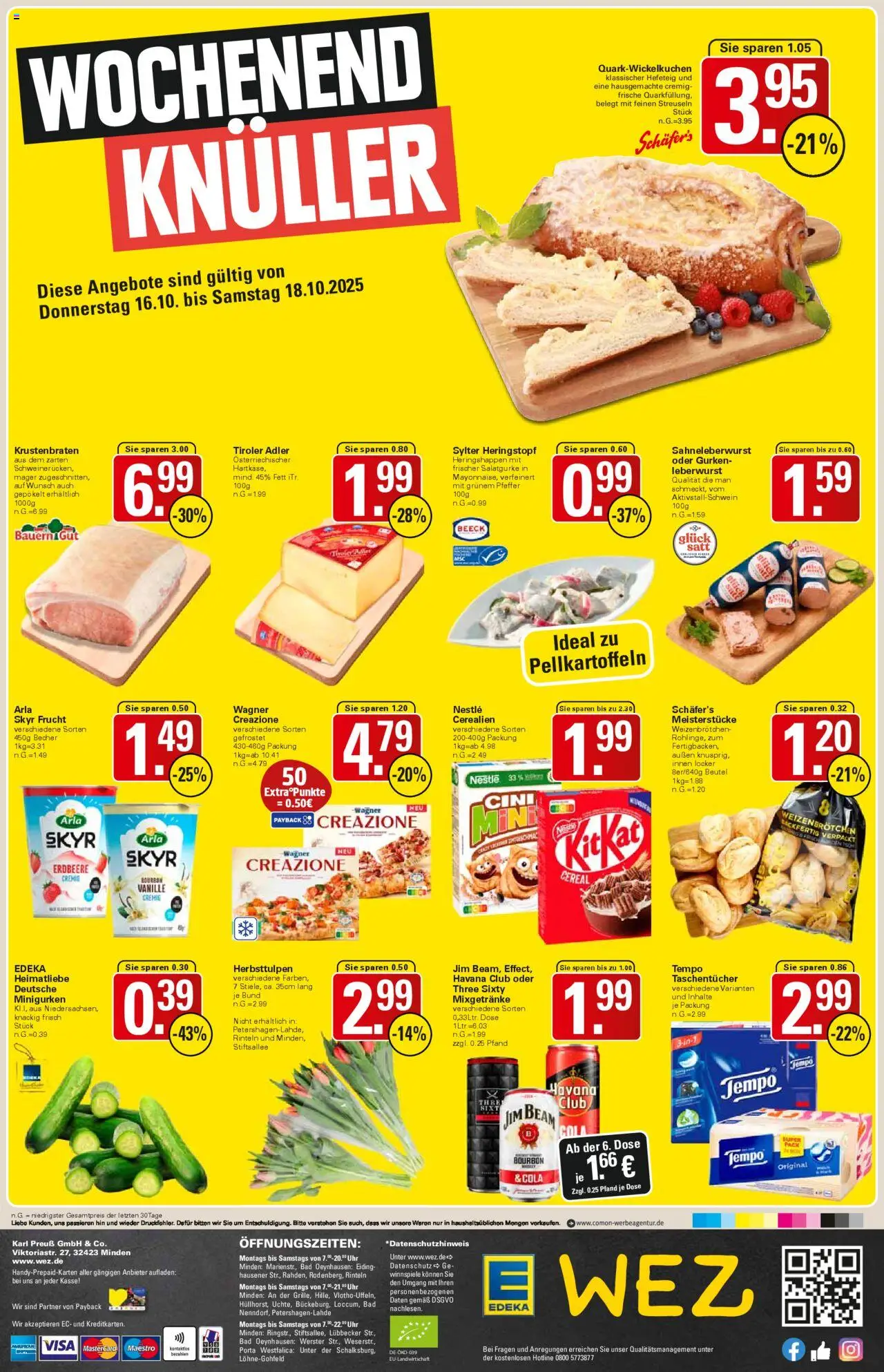 WEZ Prospekt – gültig ab 13.10.2025 | Seite: 16 | Produkte: Jim beam, Cola, Krustenbraten, Tempo