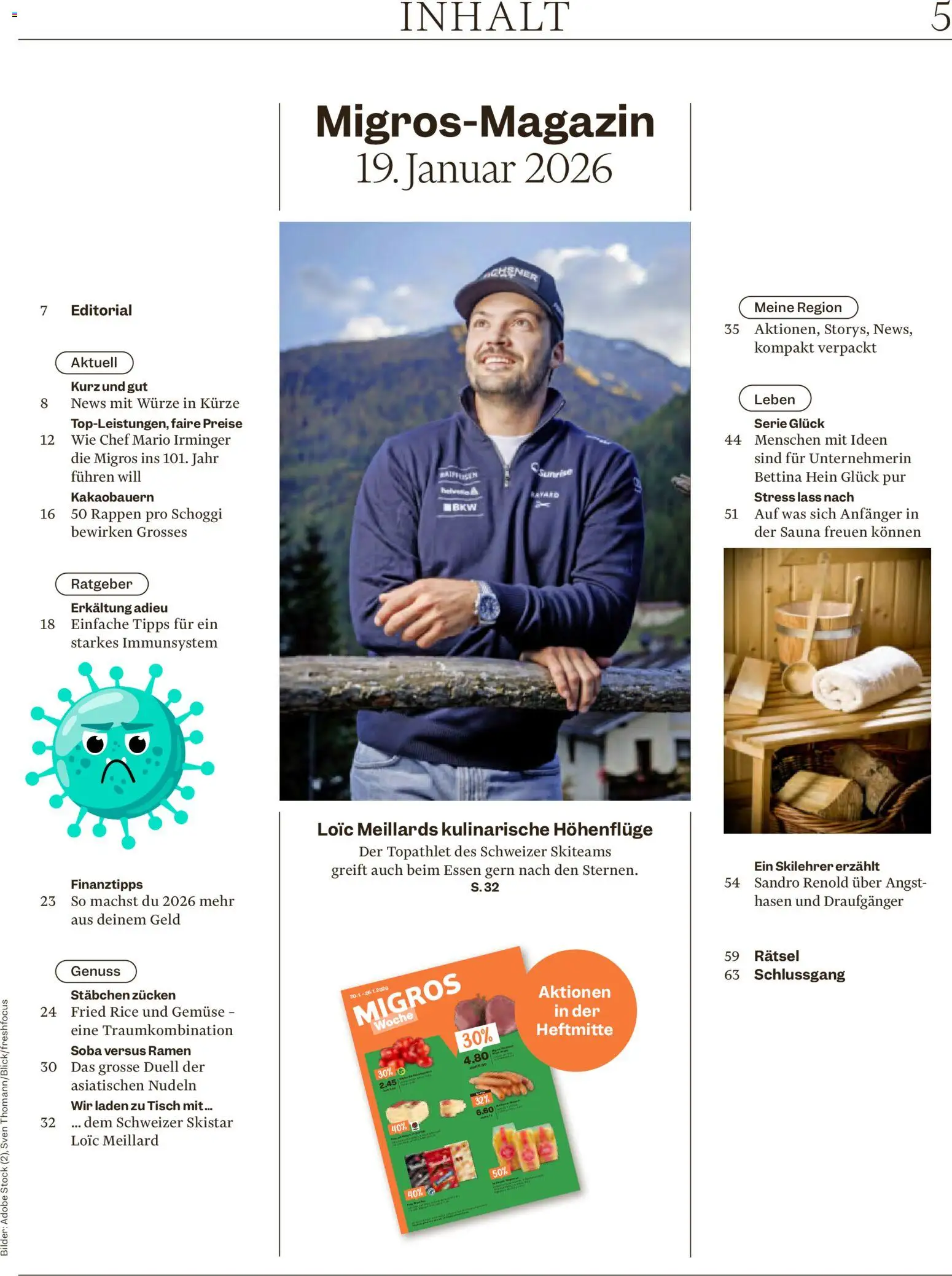 Migros Magazin – gültig ab 19.01.2026 | Seite: 5 | Produkte: Tisch, Nudeln, Gemüse, Bilder