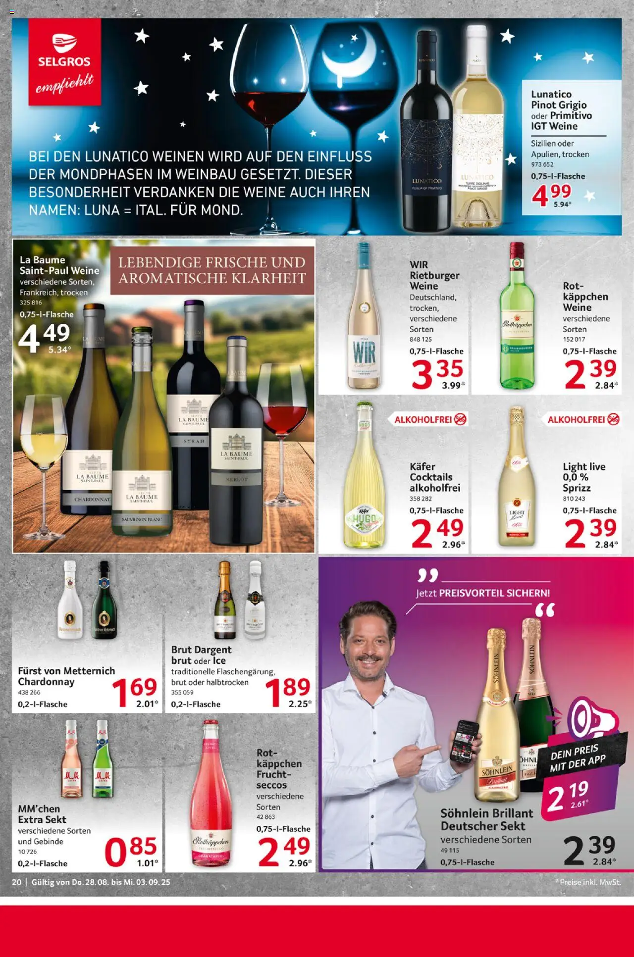 Selgros Prospekt 	 - gültig ab dem 28.08.2025 | Seite: 20 | Produkte: Furst von metternich, Granatapfel, Merlot, Rotkäppchen