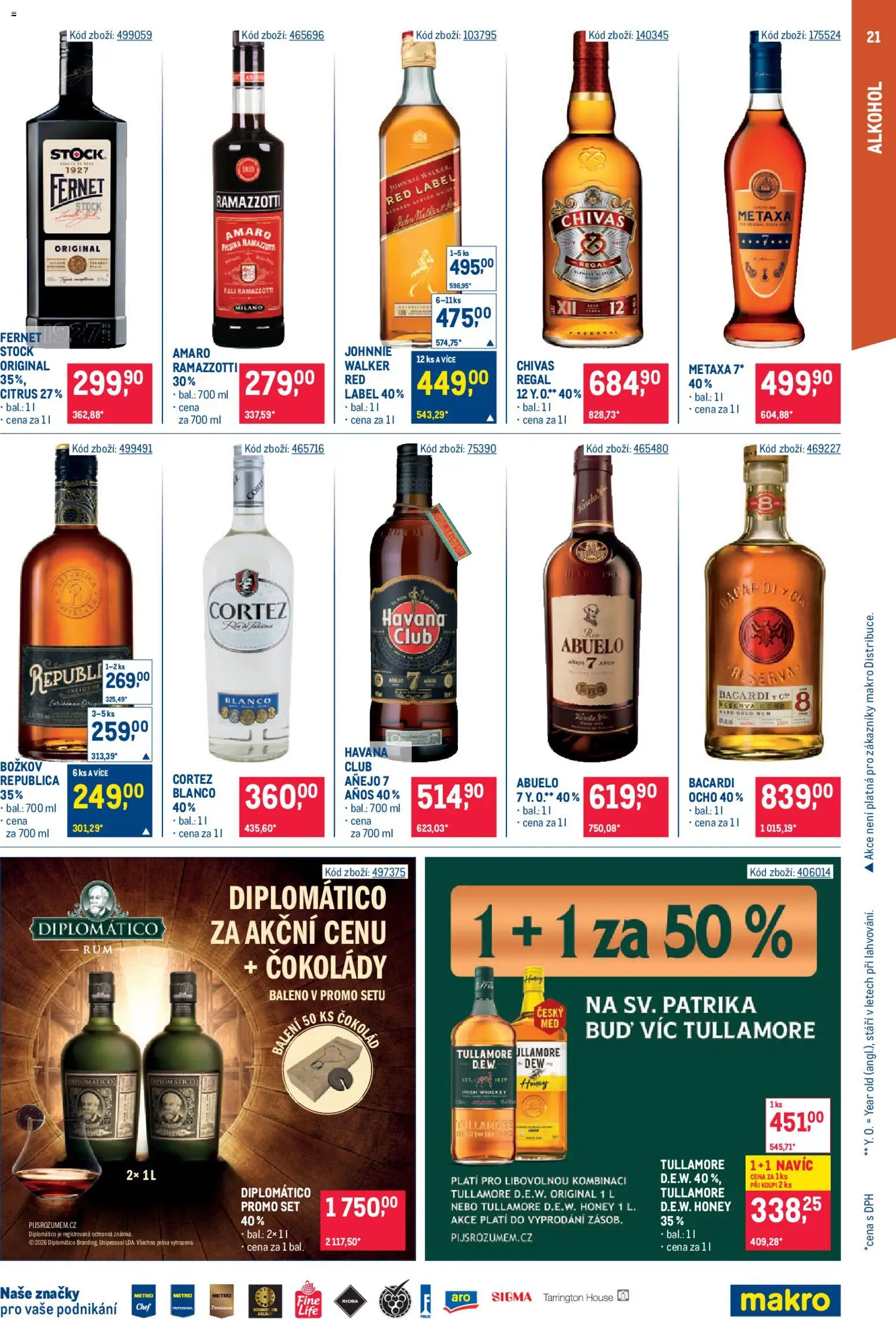Makro leták - Gastronomie od 28.01.2026 | Strana: 21 | Produkty: Chivas, Diplomatico, Havana club, Metaxa