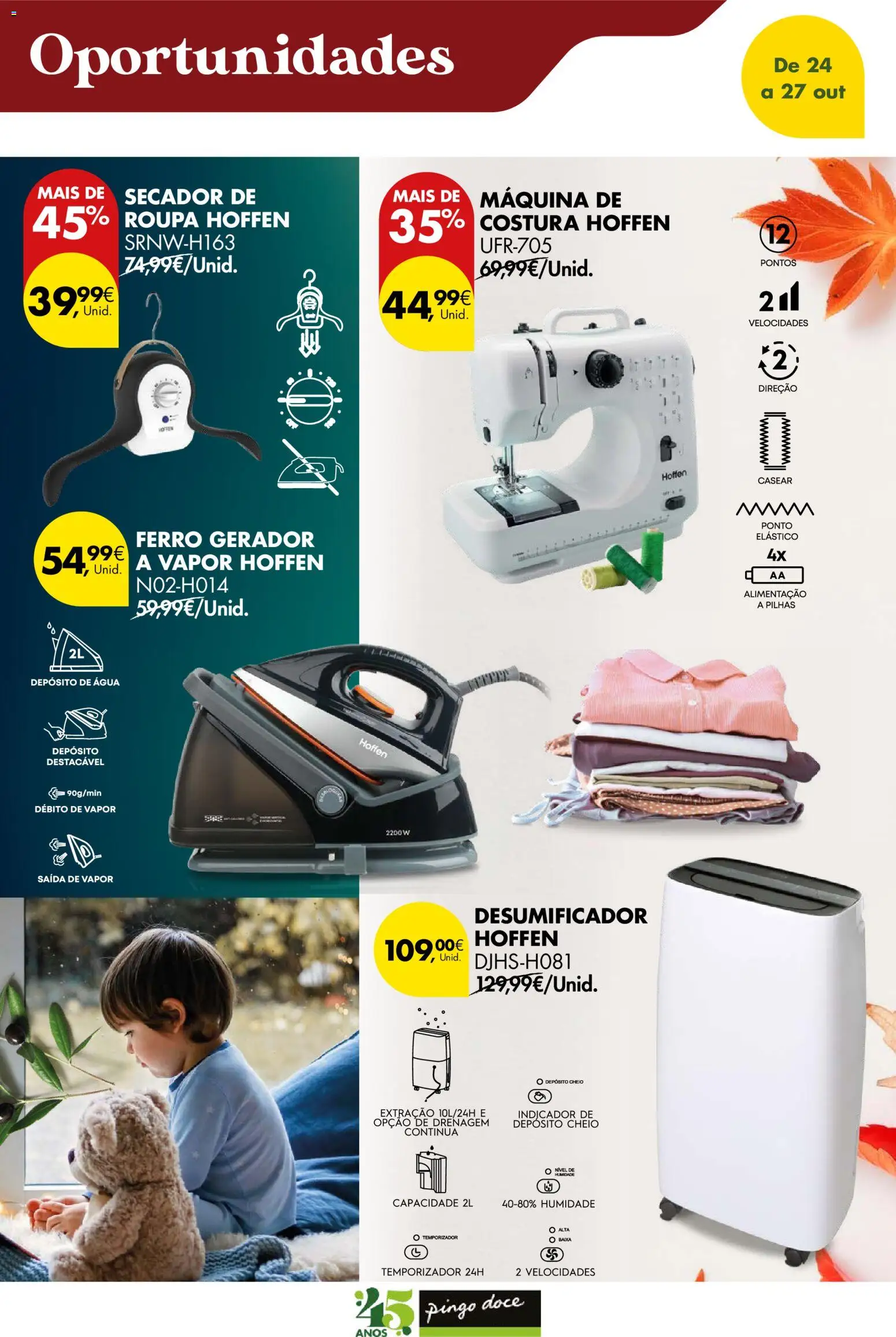 Pingo Doce Poupe este Fim de Semana │ válido de 24.10.2025 | Página: 16 | Produtos: Agua, Secador, Ferro, Máquina de costura