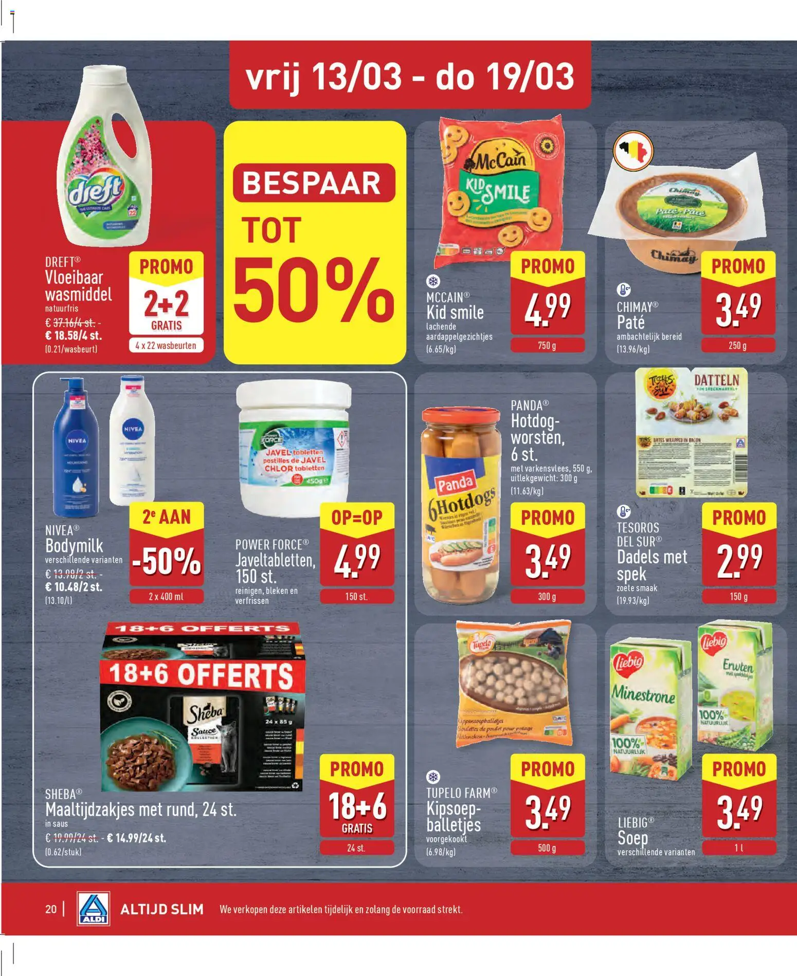 {H1} | Pagina: 20 | Producten: Hotdog, Bacon, Saus, Wasmiddel