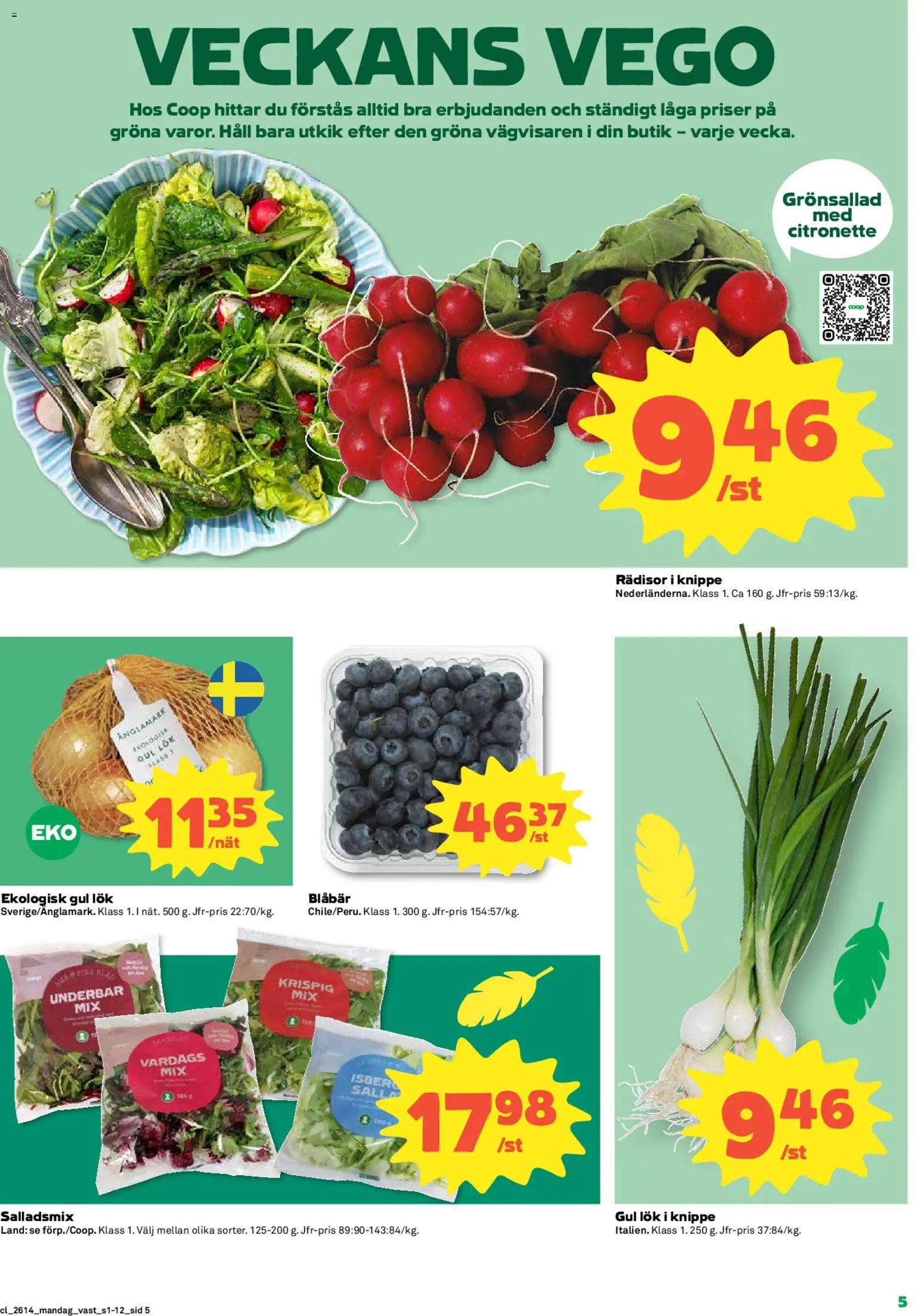 Coop reklamblad aktuell från 30.03.2026 | Sida: 5 | Produkter: Gul lök, Blåbär, Häll