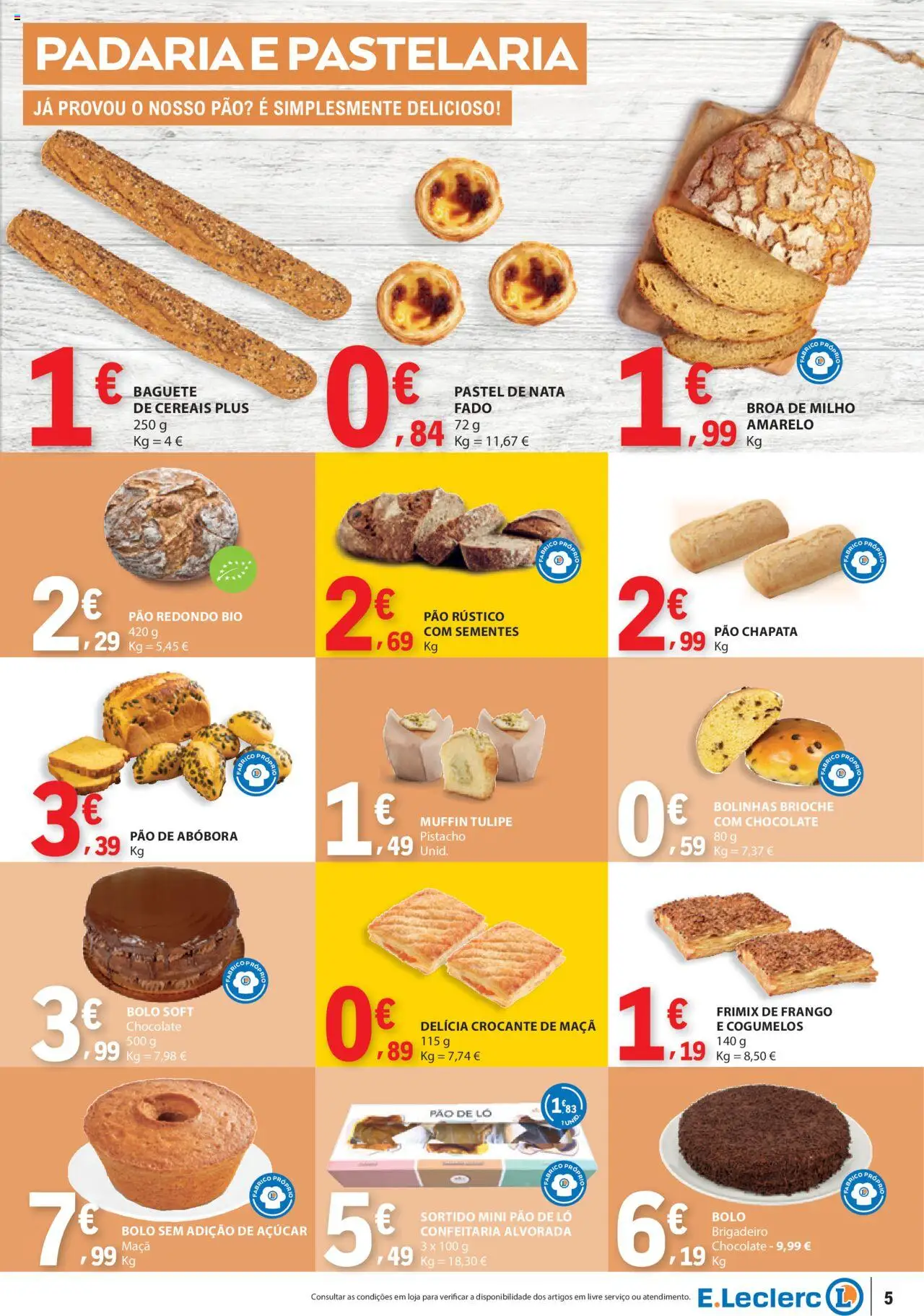 E.Leclerc folheto │ válido de 14.08.2025 | Página: 5 | Produtos: Padaria, Pão, Maça, Nata