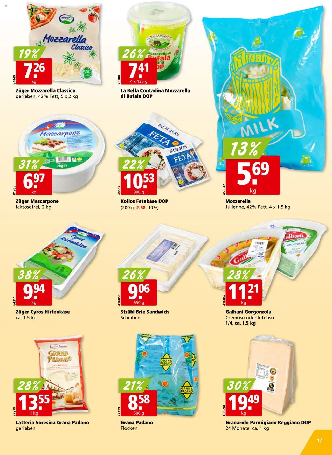 Aligro Aktionen Schlieren, Gossau SG, Frauenfeld, Rapperswil-Jona, Sargans, Bern, Brüttisellen, Pratteln, Emmen, Spreitenbach – gültig ab 15.09.2025 | Seite: 17 | Produkte: Feta, Mascarpone, Flocken