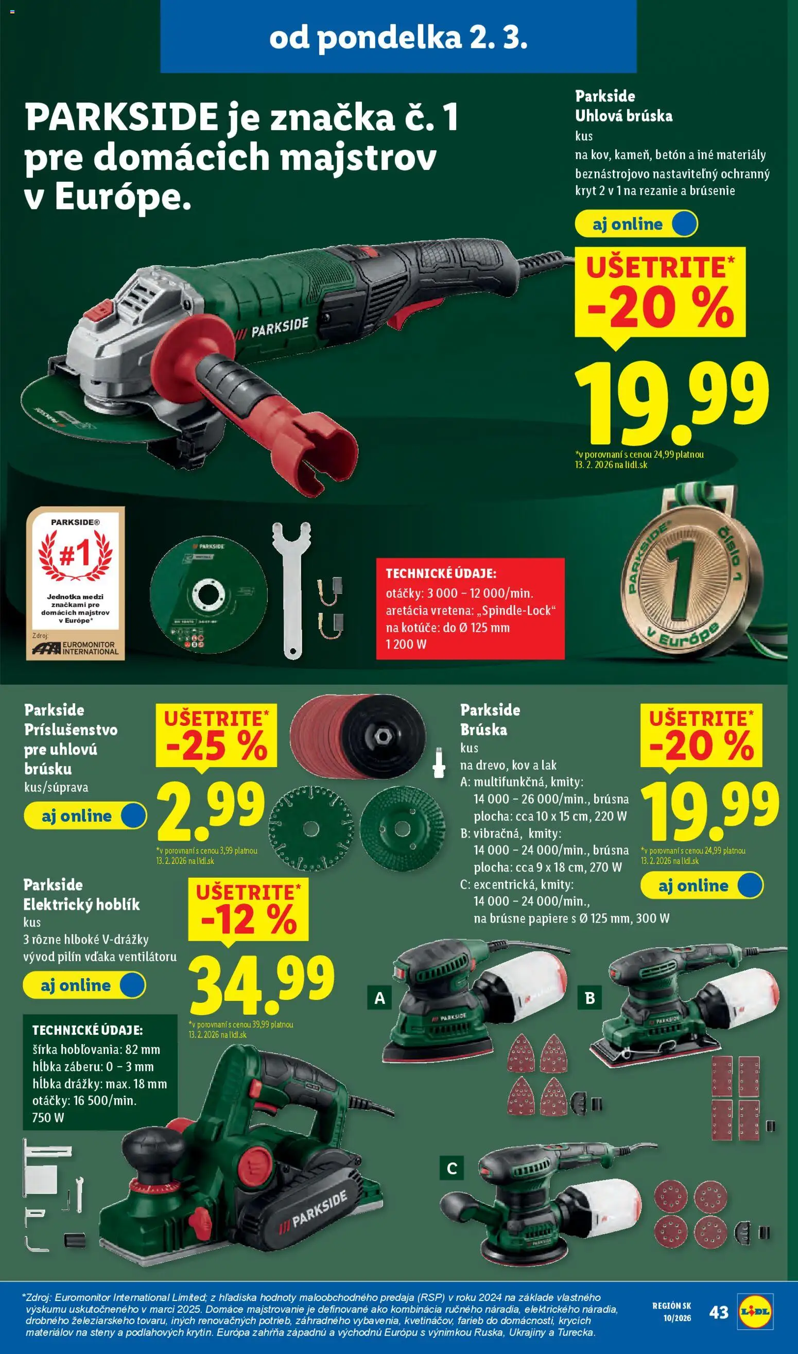 Nové Lidl akcie – leták je platný od 05.03.2026 | Strana: 95 | Produkty: Uhlová brúska, Parkside