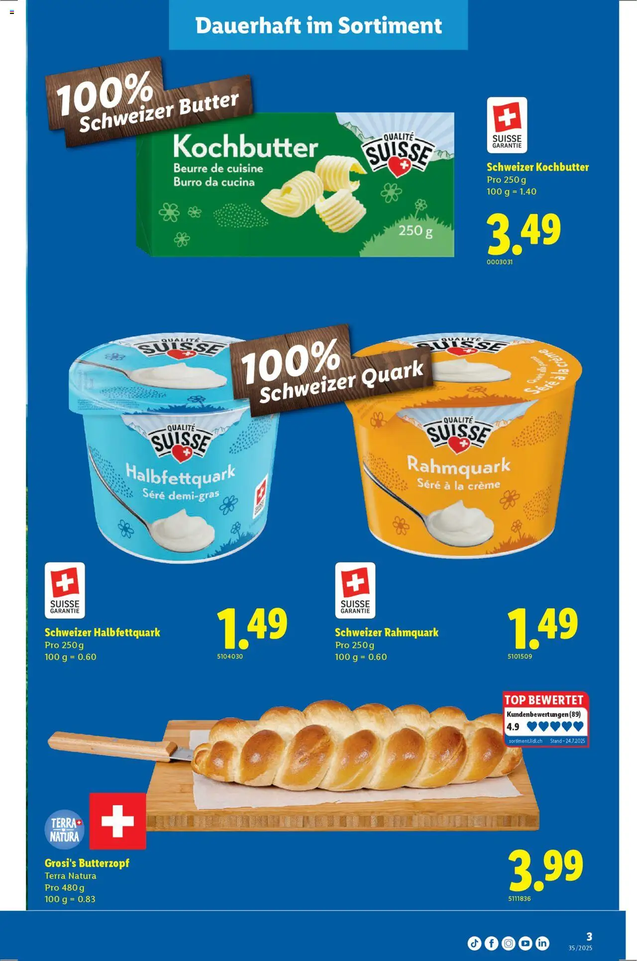 Lidl Aktionen Qualité Suisse ab 28.08.2025 | Seite: 3 | Produkte: Quark, Butter, Top, Creme