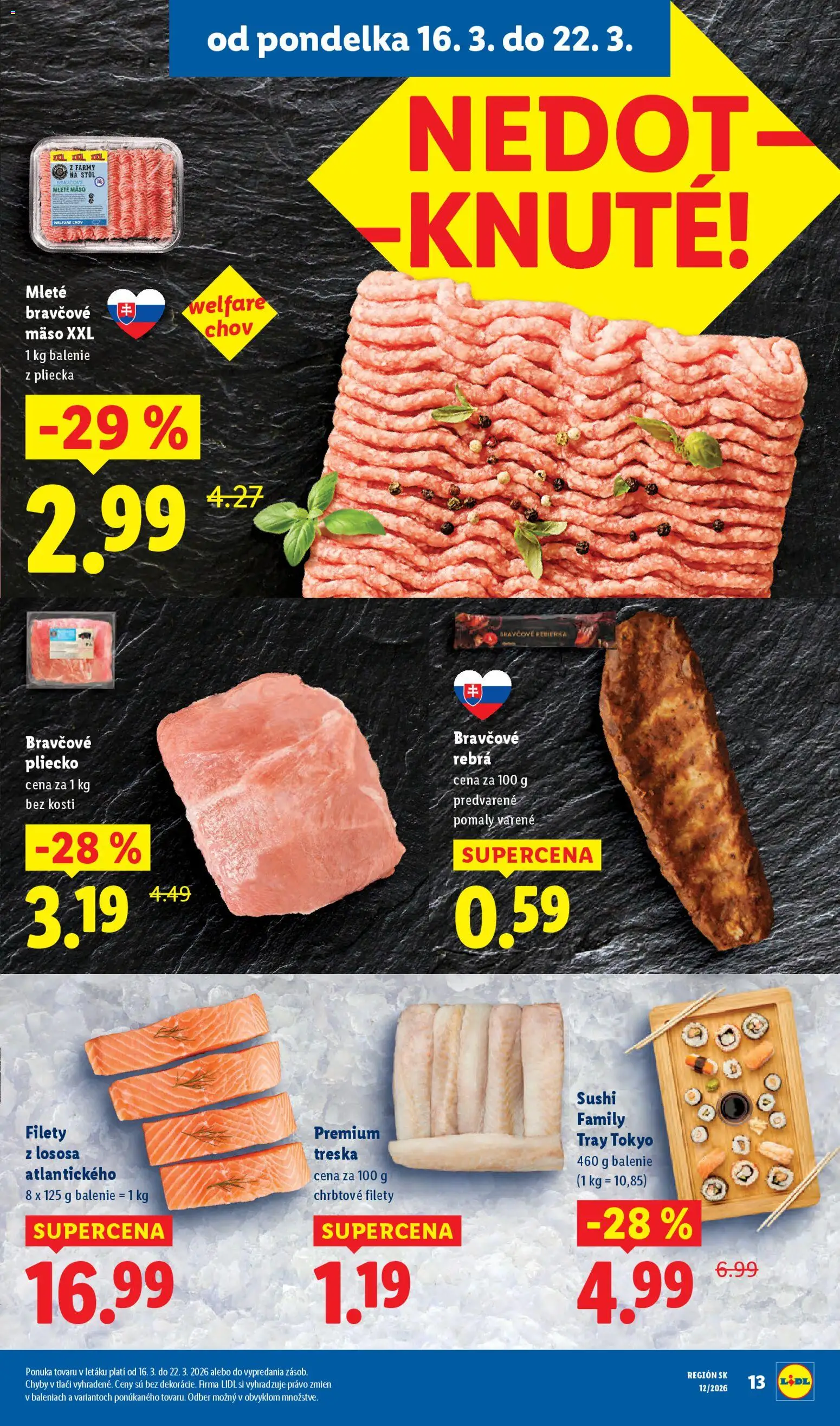 Nové Lidl akcie – leták je platný od 16.03.2026 | Strana: 11 | Produkty: Bravčové mäso, Sushi, Mleté mäso, Treska
