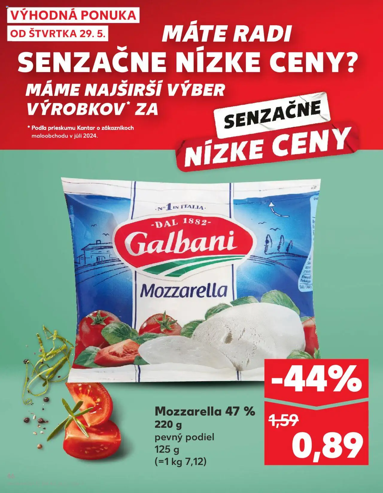 Nové Kaufland akcie – leták je platný od 29.05.2025 | Strana: 46 | Produkty: Mozzarella