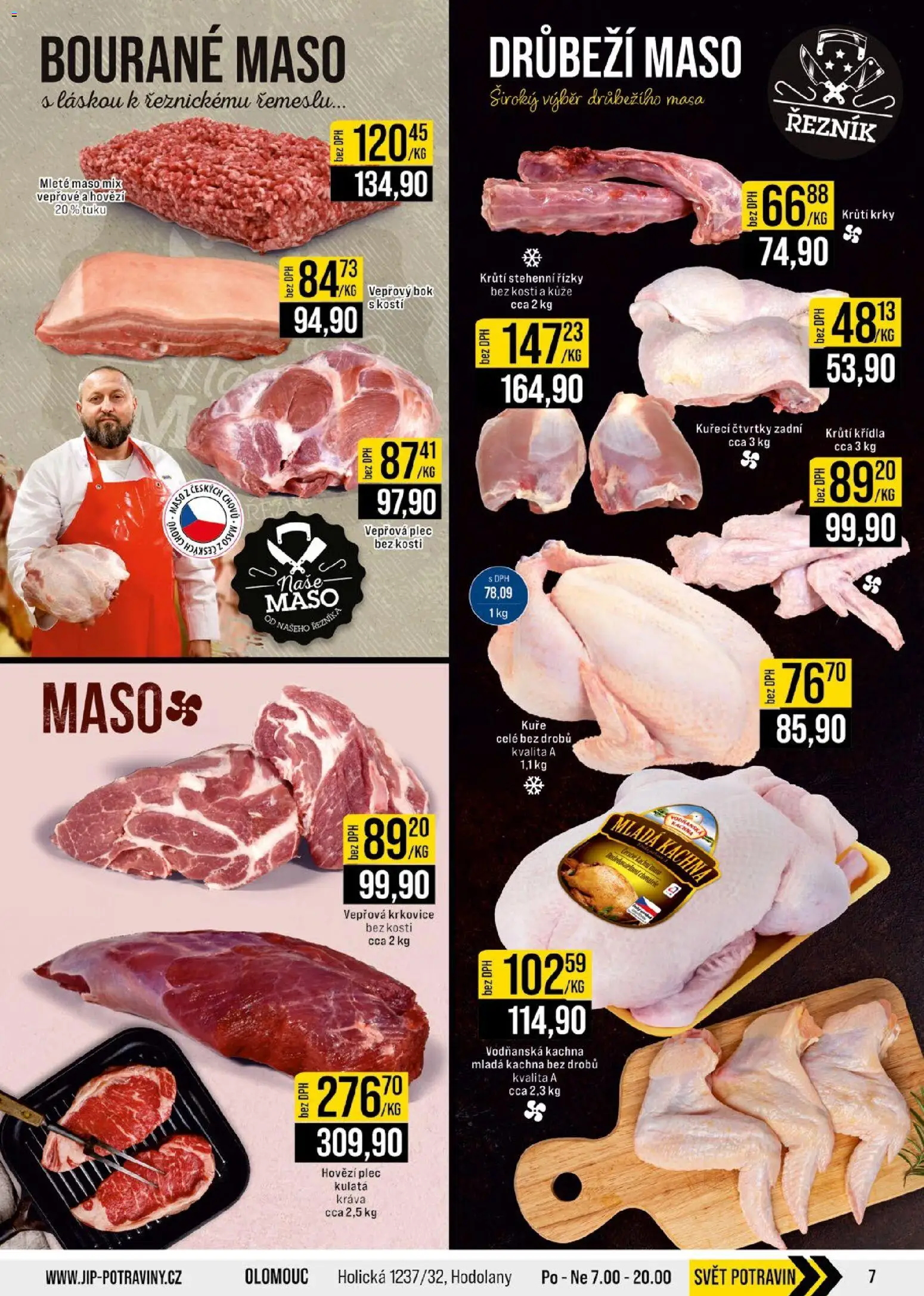 Jip leták - Cash & Carry od 29.10.2025 | Strana: 7 | Produkty: Kuřecí čtvrtky, Krkovice bez kosti, Mleté maso mix, Vepřová krkovice