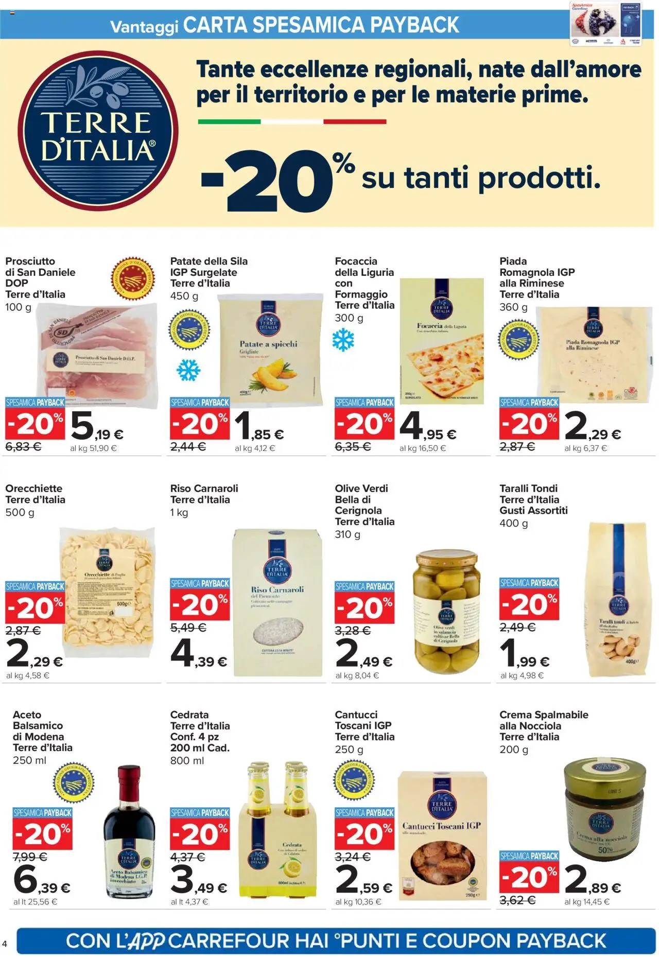 Volantino Carrefour del 14.10.2025 | Pagina: 4 | Prodotti: Riso Carnaroli, Focaccia, Prosciutto, Orecchiette