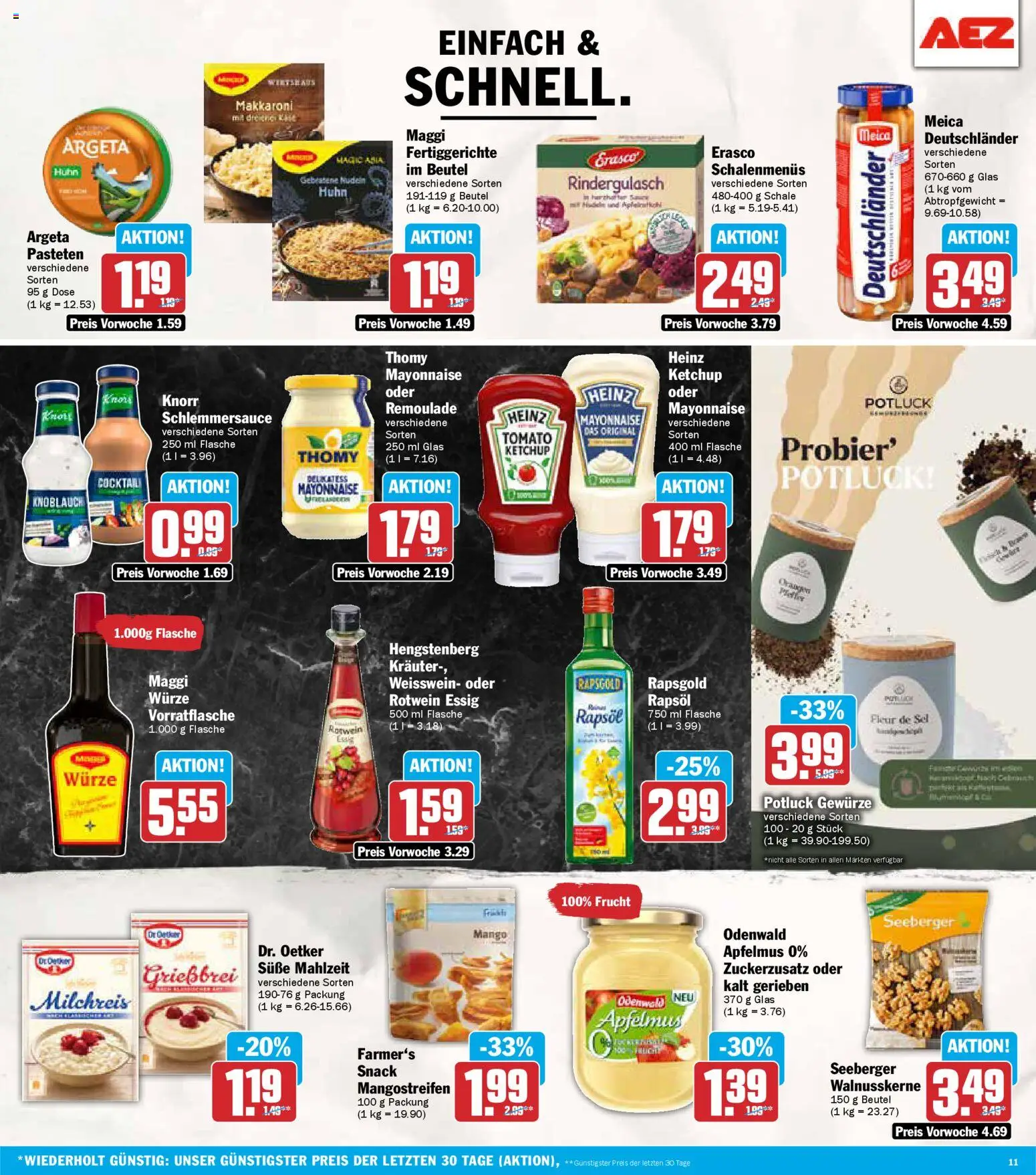AEZ Prospekt 	 – gültig ab 03.11.2025 | Seite: 11 | Produkte: Rindergulasch, Maggi, Meica, Ketchup