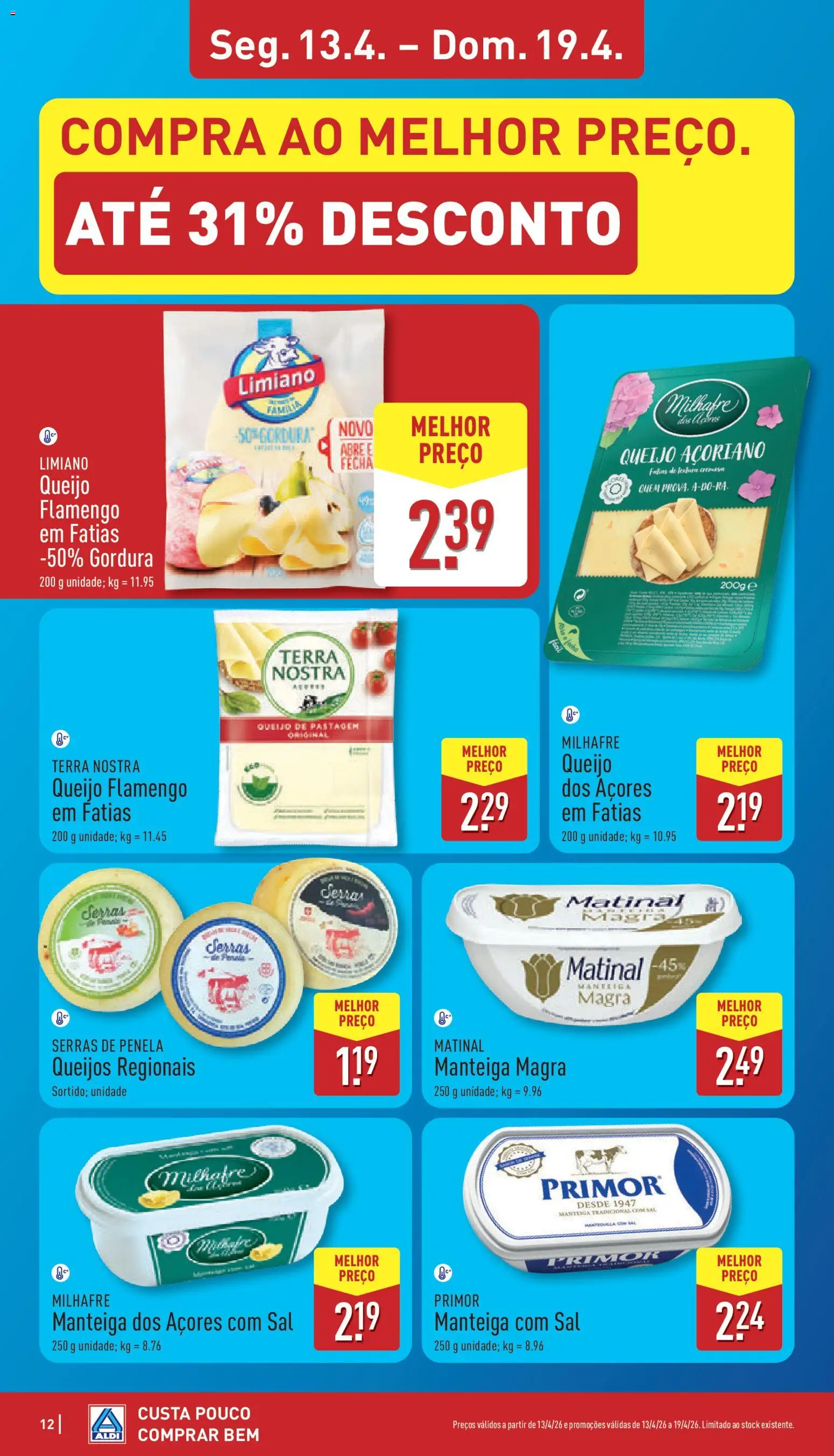 Aldi folheto │ válido de 13.04.2026 | Página: 12 | Produtos: Sal, Manteiga, Queijo