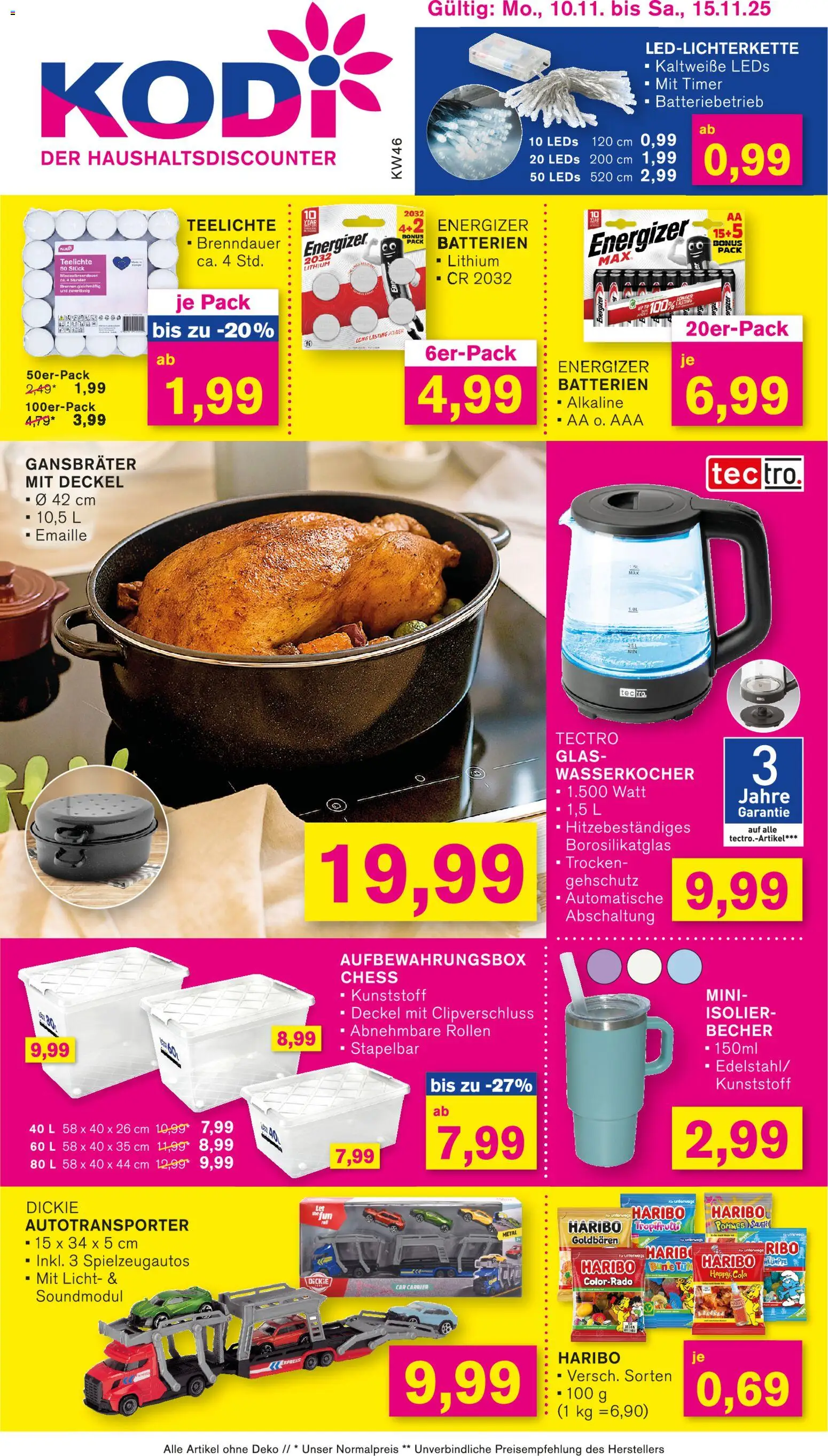 KODi Prospekt 	 – gültig ab 10.11.2025 | Seite: 1 | Produkte: Wasserkocher, Cola, Batterien, Pommes