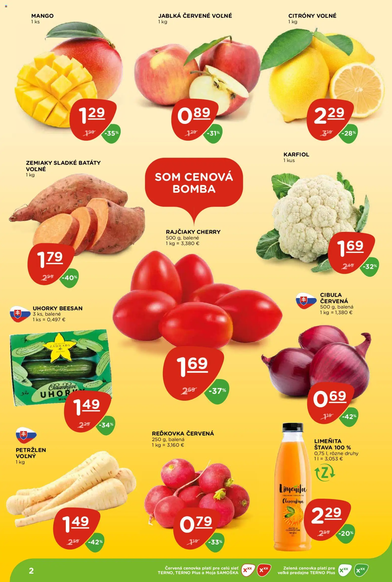 Nové Terno akcie – leták je platný od 08.01.2026 | Strana: 2 | Produkty: Jablká, Citróny, Cibuľa, Mango