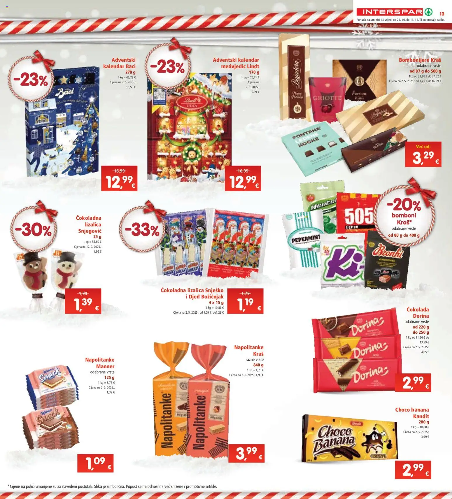 Interspar katalog | vrijedi od 29.10.2025 | Stranica: 13 | Proizvodi: Dorina, Čokolada, Bomboni, Napolitanke