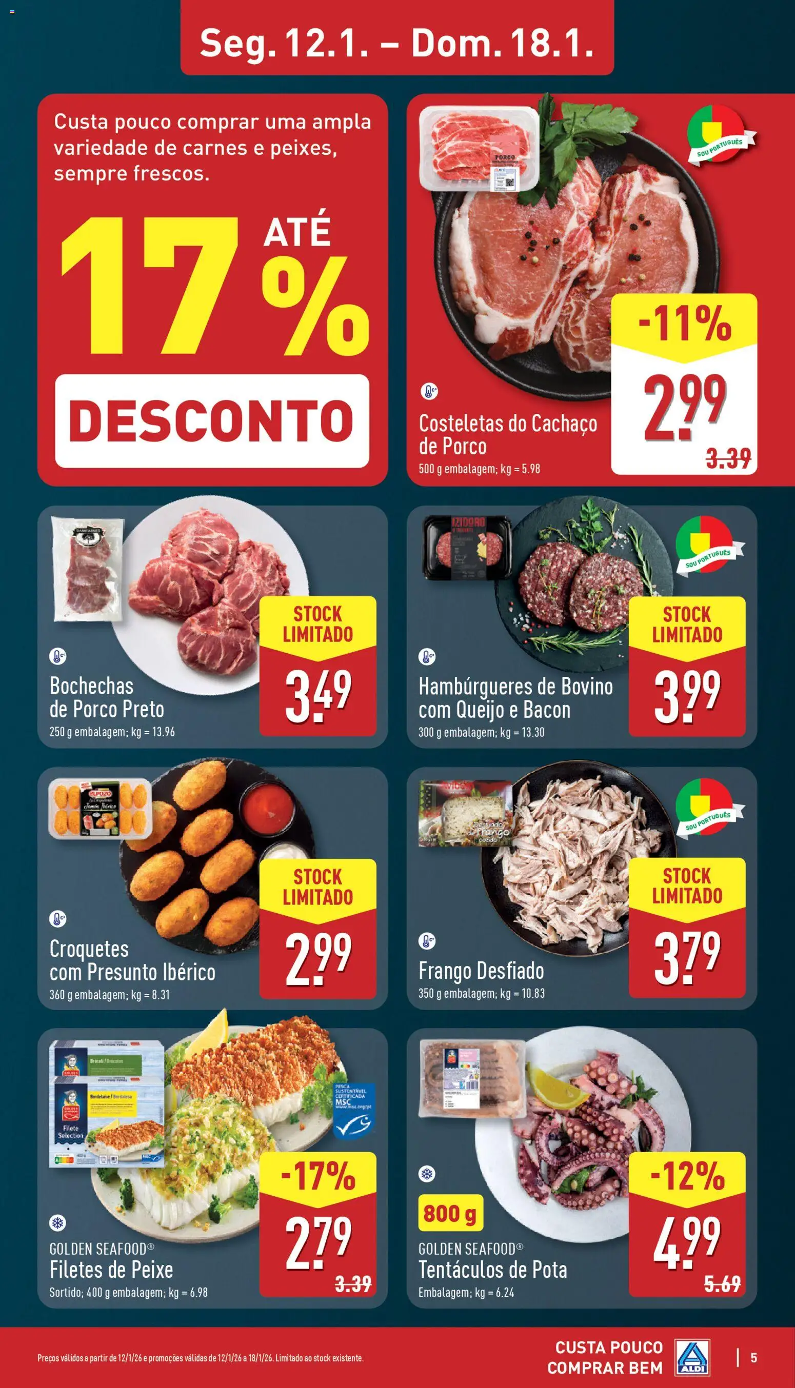 Aldi folheto │ válido de 12.01.2026 | Página: 5 | Produtos: Bacon, Queijo, Presunto, Peixe