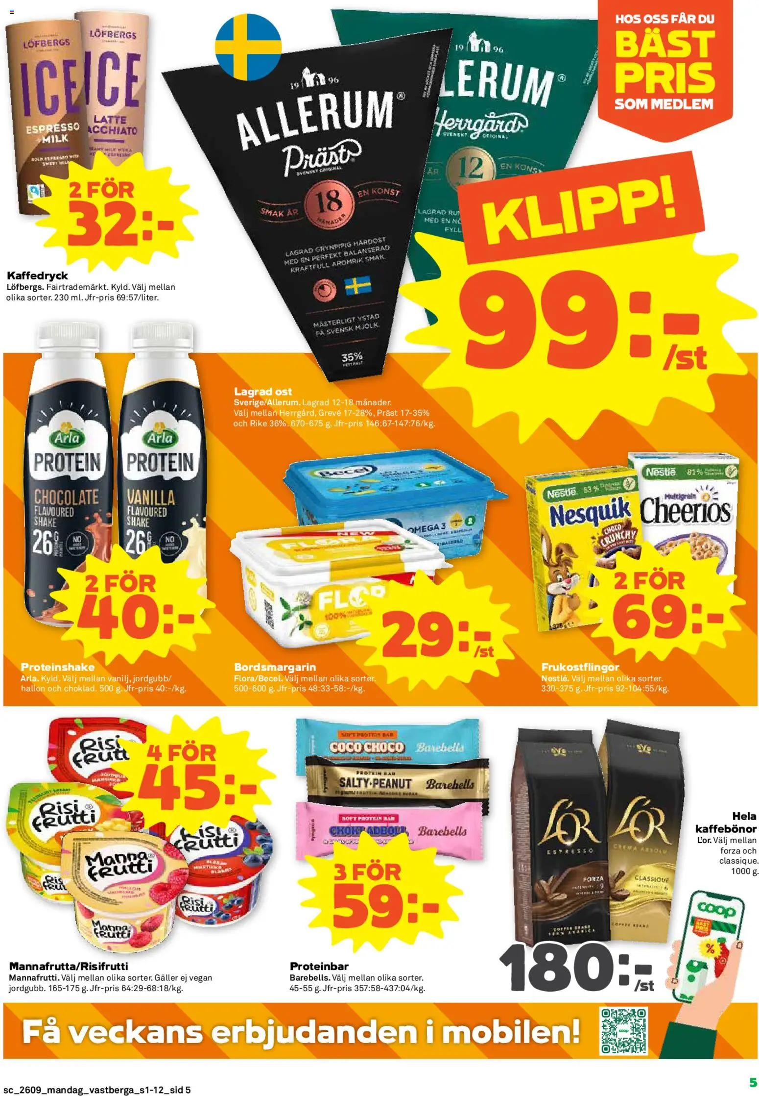 Coop Forum reklamblad aktuell från 23.02.2026 | Sida: 5 | Produkter: Galler, Proteinbar, Mjölk, Hallon