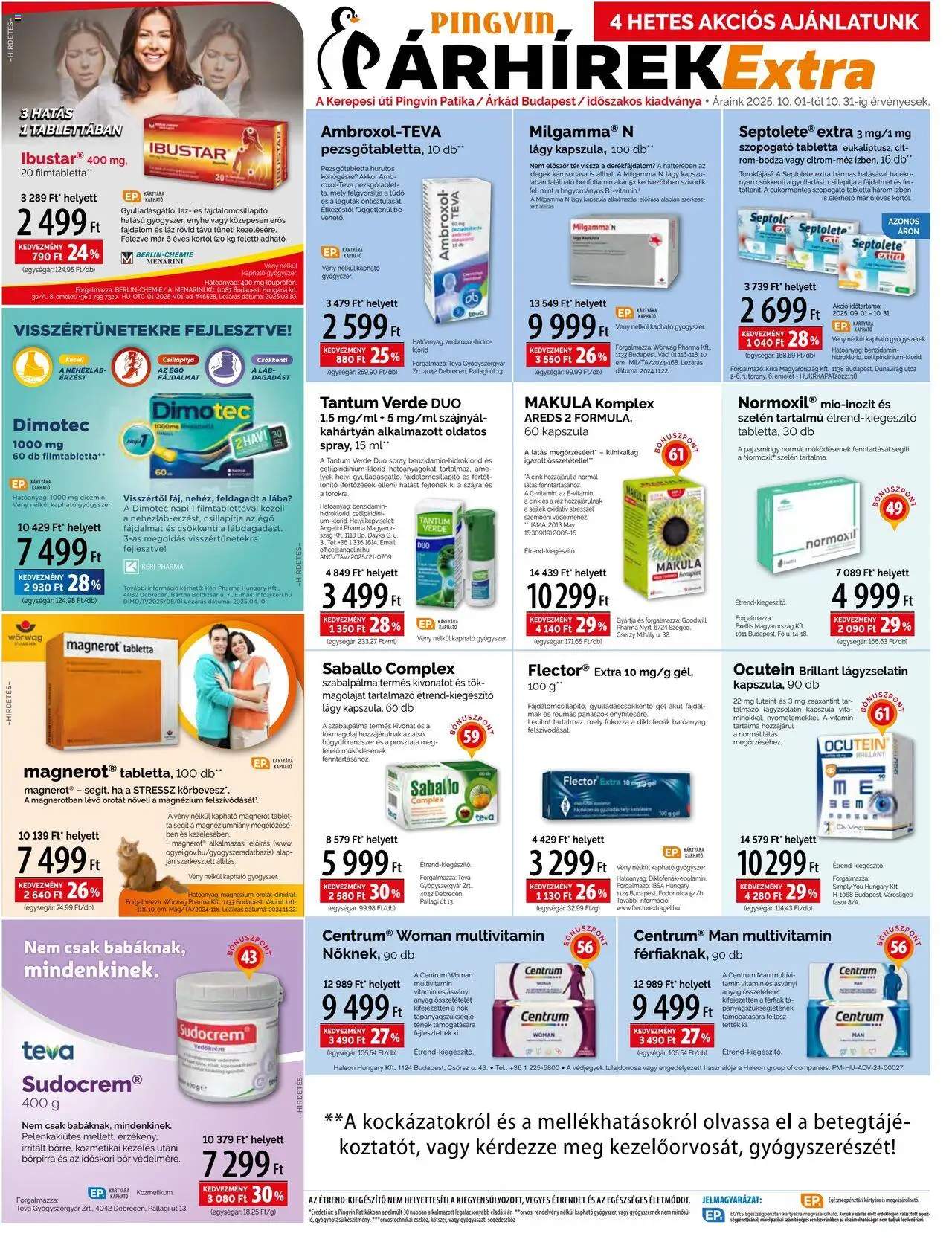 Pingvin Patika akciós ujság - amely érvényes a következő dátumtól: 01.10.2025 | Oldal: 4 | Termékek: Tök, Pezsgőtabletta, Bor, Multivitamin