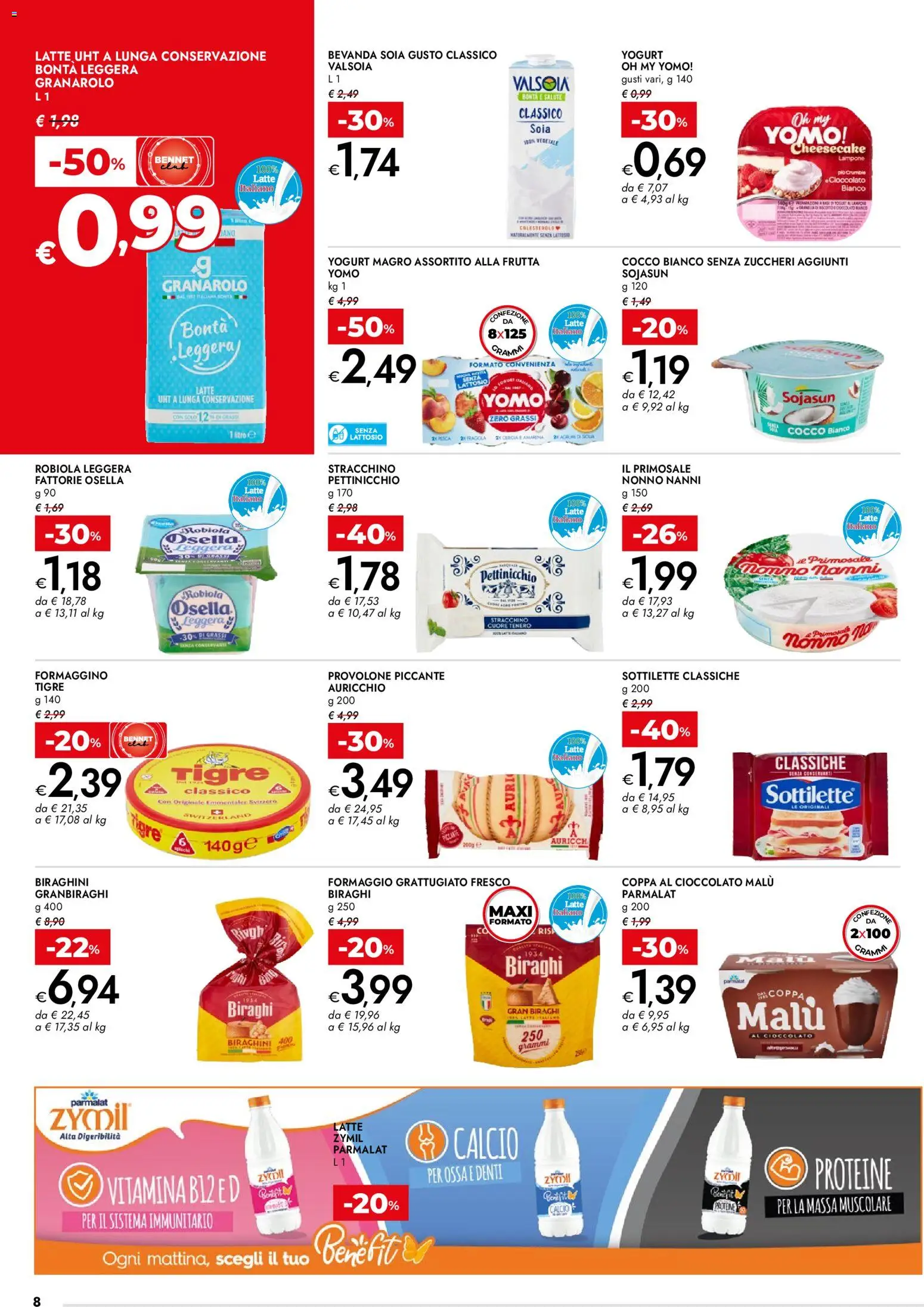 Volantino bennet del 06.11.2025 | Pagina: 8 | Prodotti: Latte, Formaggio, Agrumi, Amarena