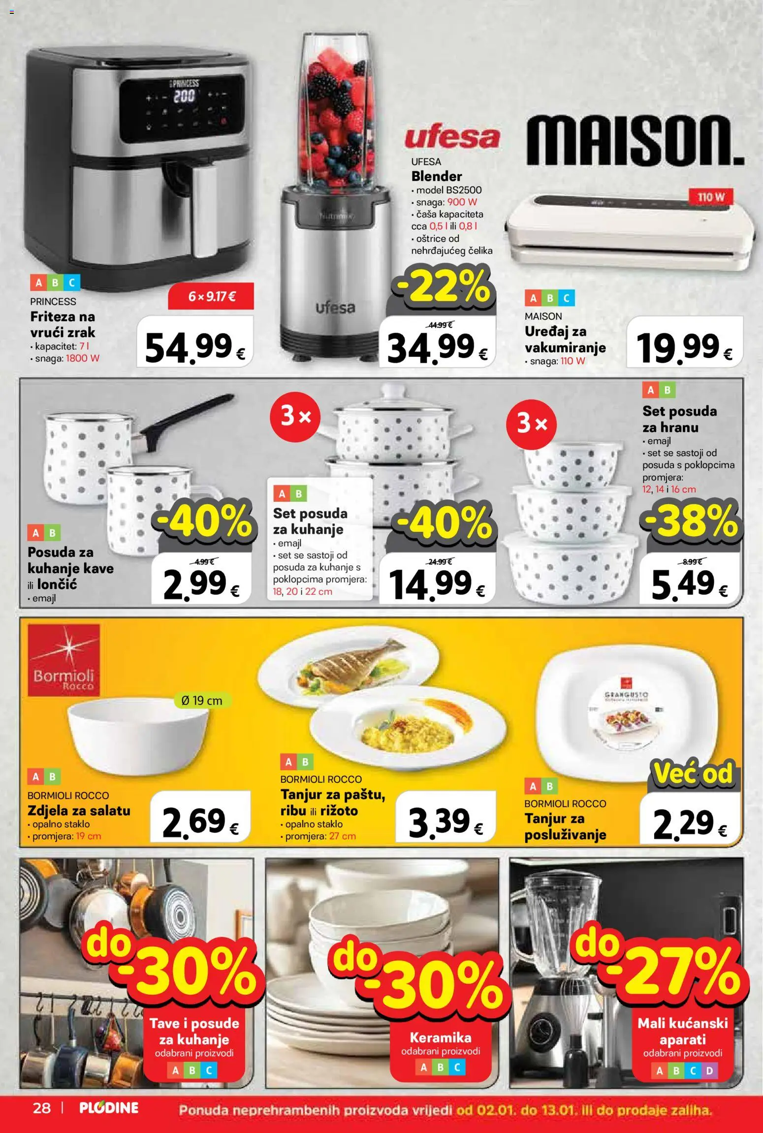 Plodine katalog | vrijedi od 02.01.2026 | Stranica: 28 | Proizvodi: Friteza, Rižoto, Zdjela, Blender