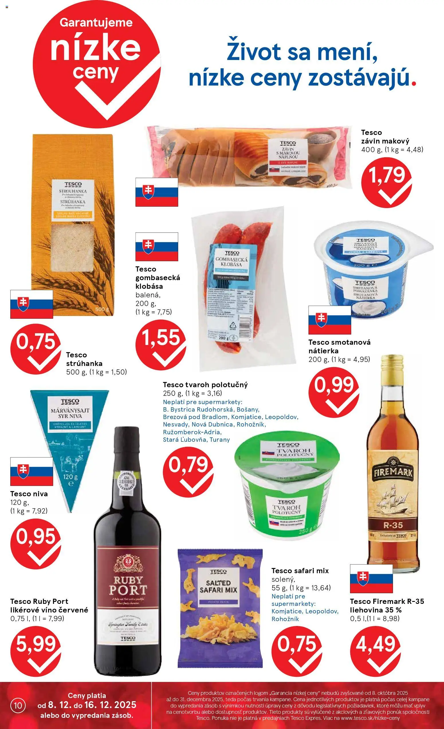 Nové Tesco akcie – leták je platný od 08.12.2025 | Strana: 10 | Produkty: Syr, Klobása, Závin, Tvaroh
