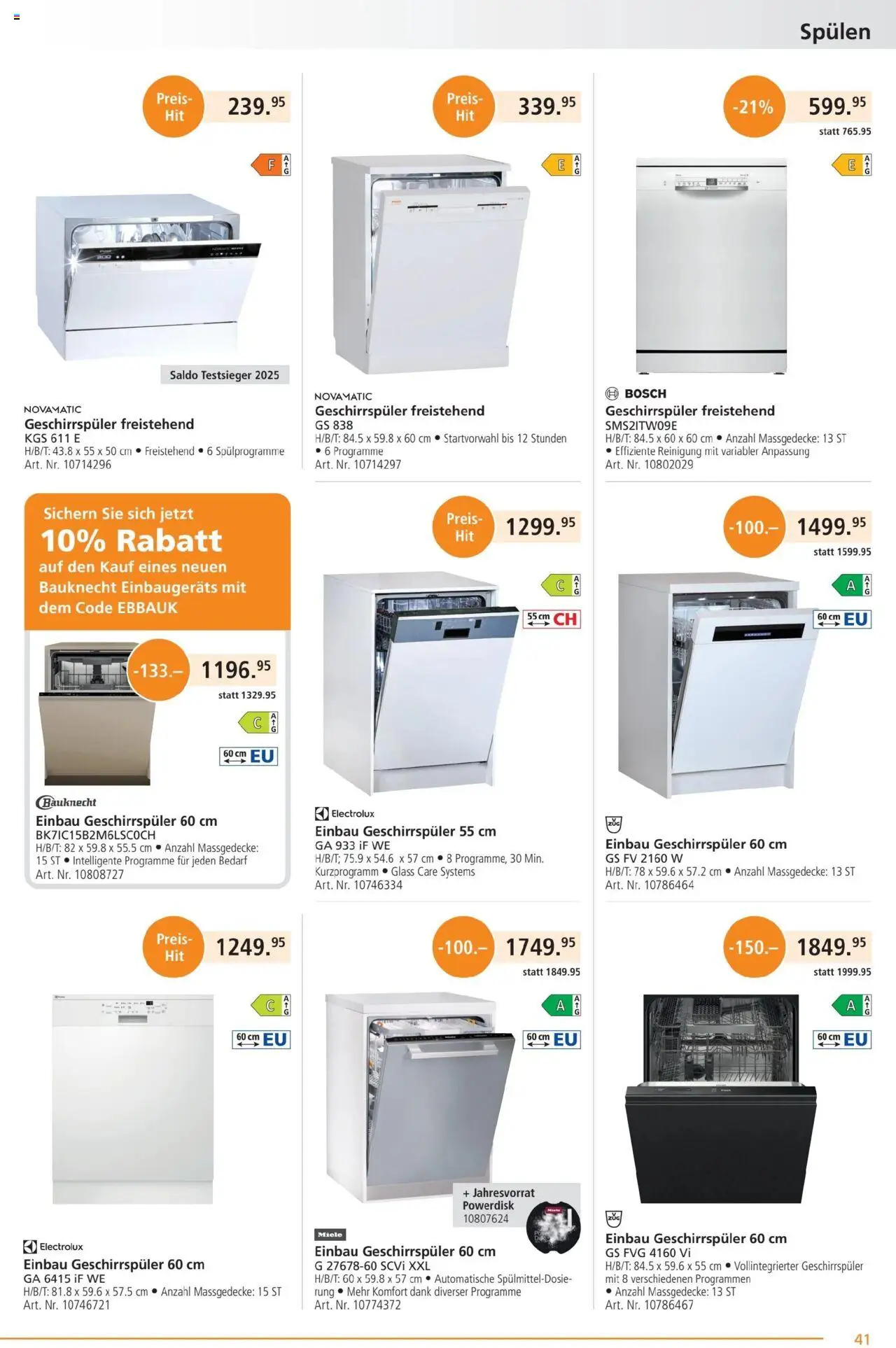 Fust Aktionen ab 23.06.2025 | Seite: 41 | Produkte: Geschirrspüler, Miele, Bosch