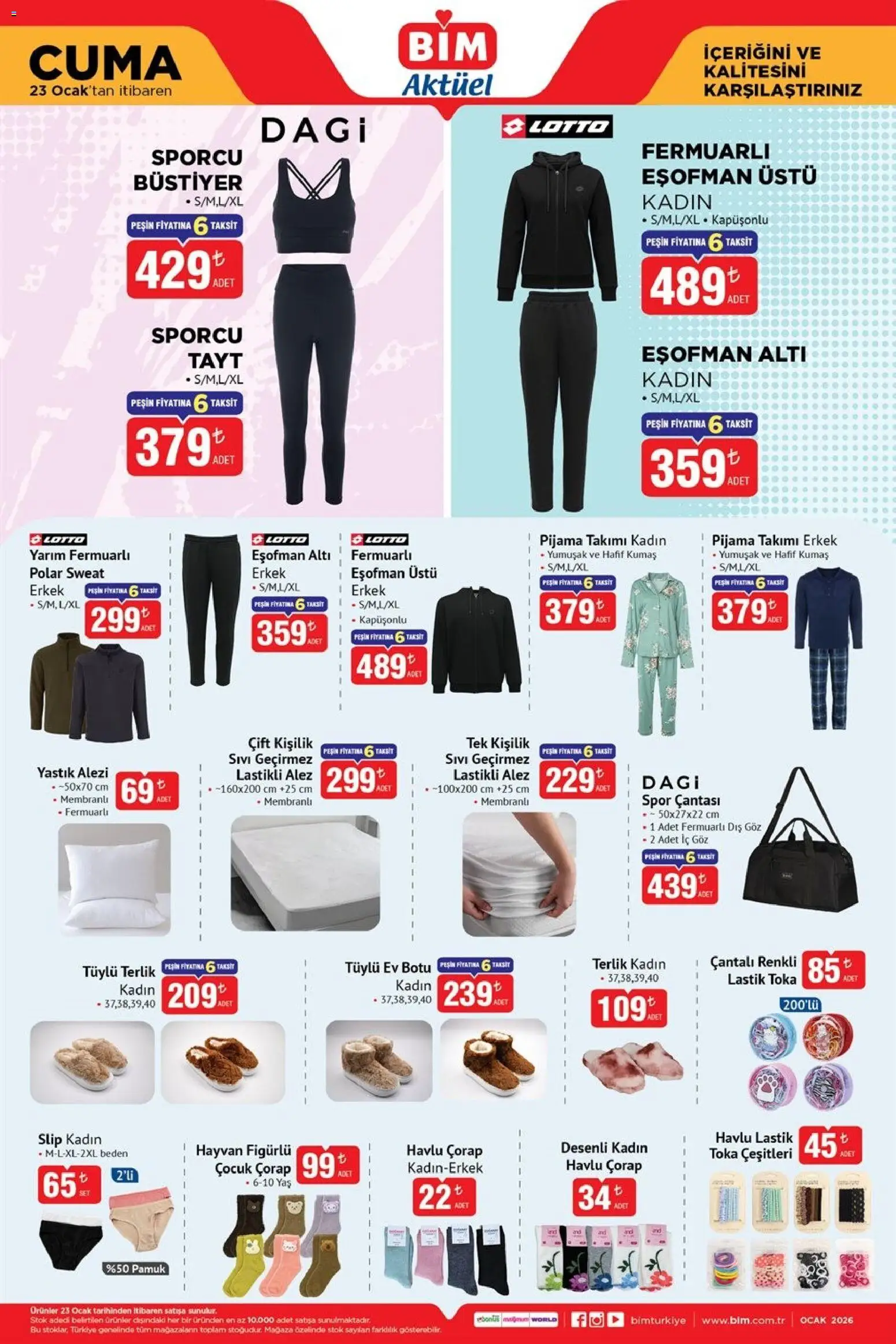 BİM Katalog Cuma - 23.01.2026 tarihinden itibaren geçerlidir | Sayfa: 3 | Ürünler: Yastık, Lastik, Çorap, Tayt