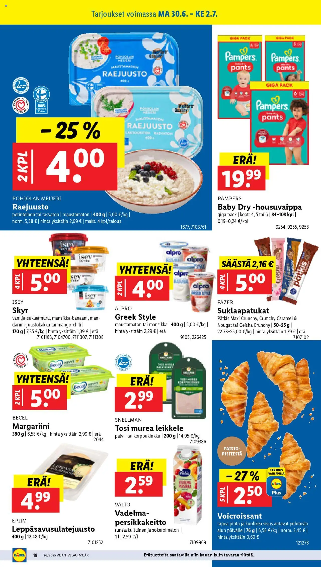  | Sivu: 24 | Tuotteet: Vadelma, Margariini, Suklaapatukat, Raejuusto