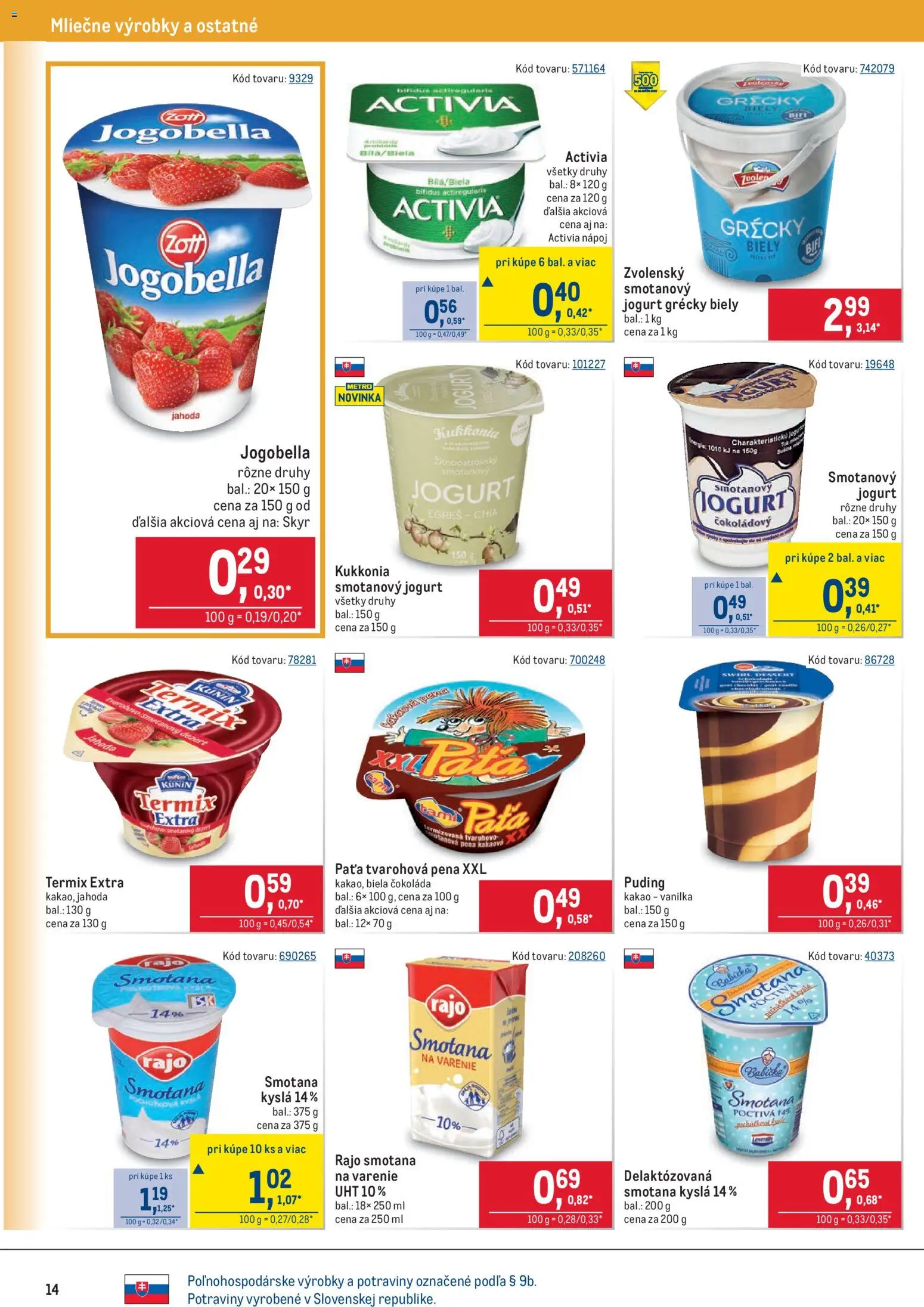 Nové Metro akcie – leták je platný od 08.04.2026 | Strana: 14 | Produkty: Jogurt, Smotana, Skyr, Kakao