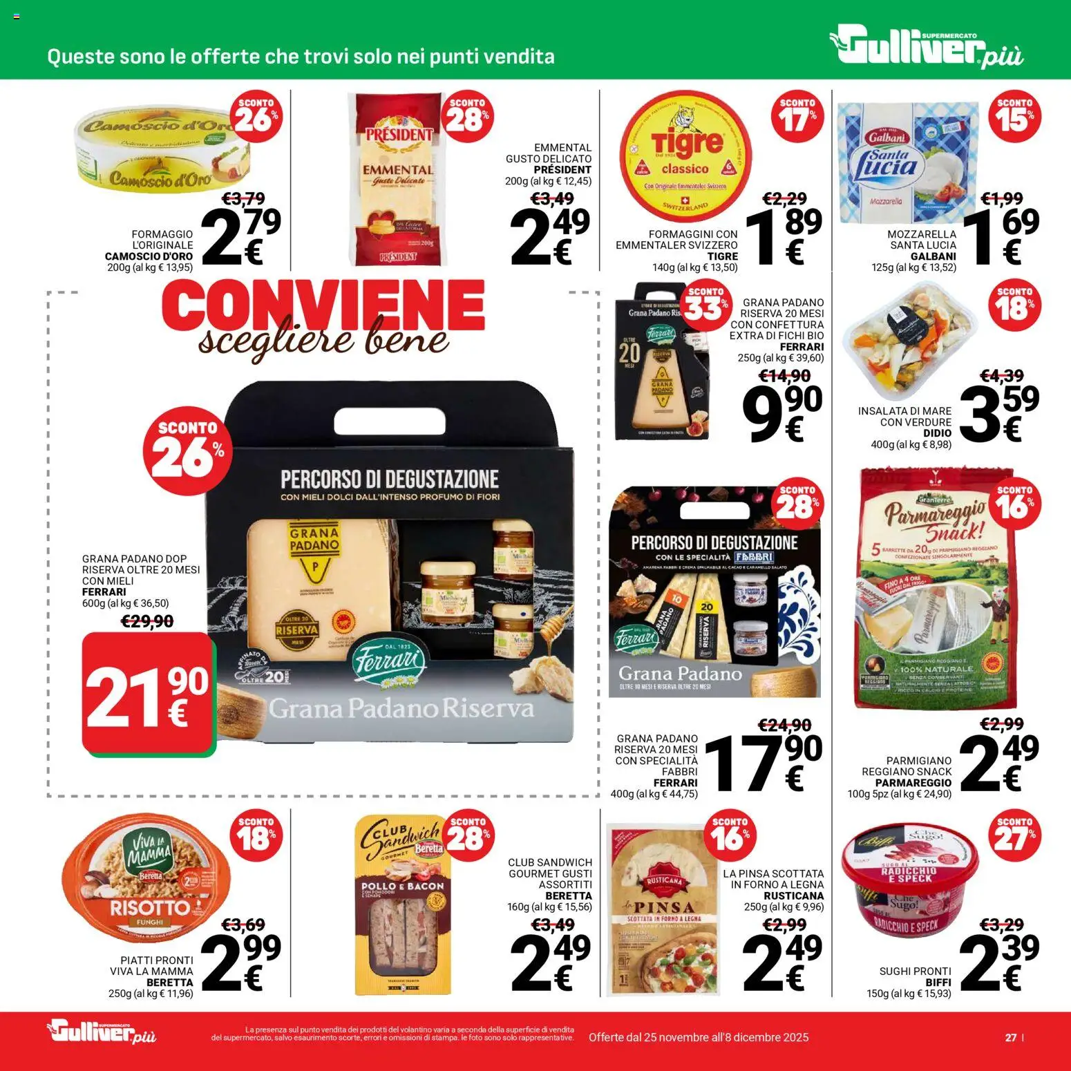 Volantino Gulliver del 25.11.2025 | Pagina: 27 | Prodotti: Grana Padano, Parmigiano, Emmental, Profumo