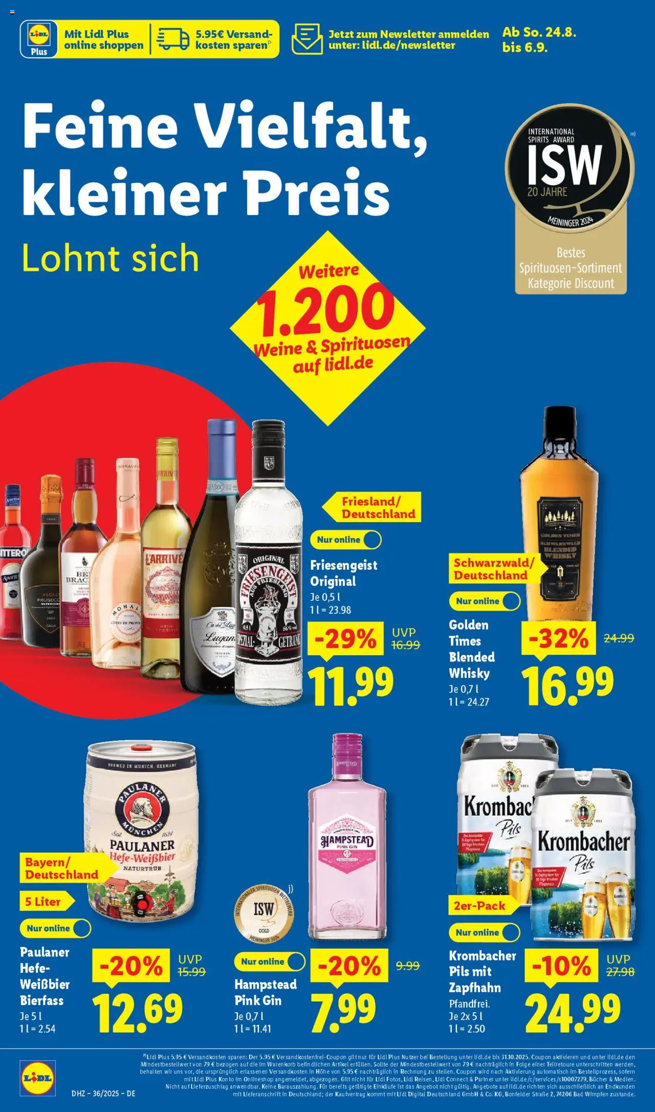 Lidl Prospekt 	 - gültig ab dem 01.09.2025 | Seite: 58 | Produkte: Whisky, Krombacher, Gin, Paulaner