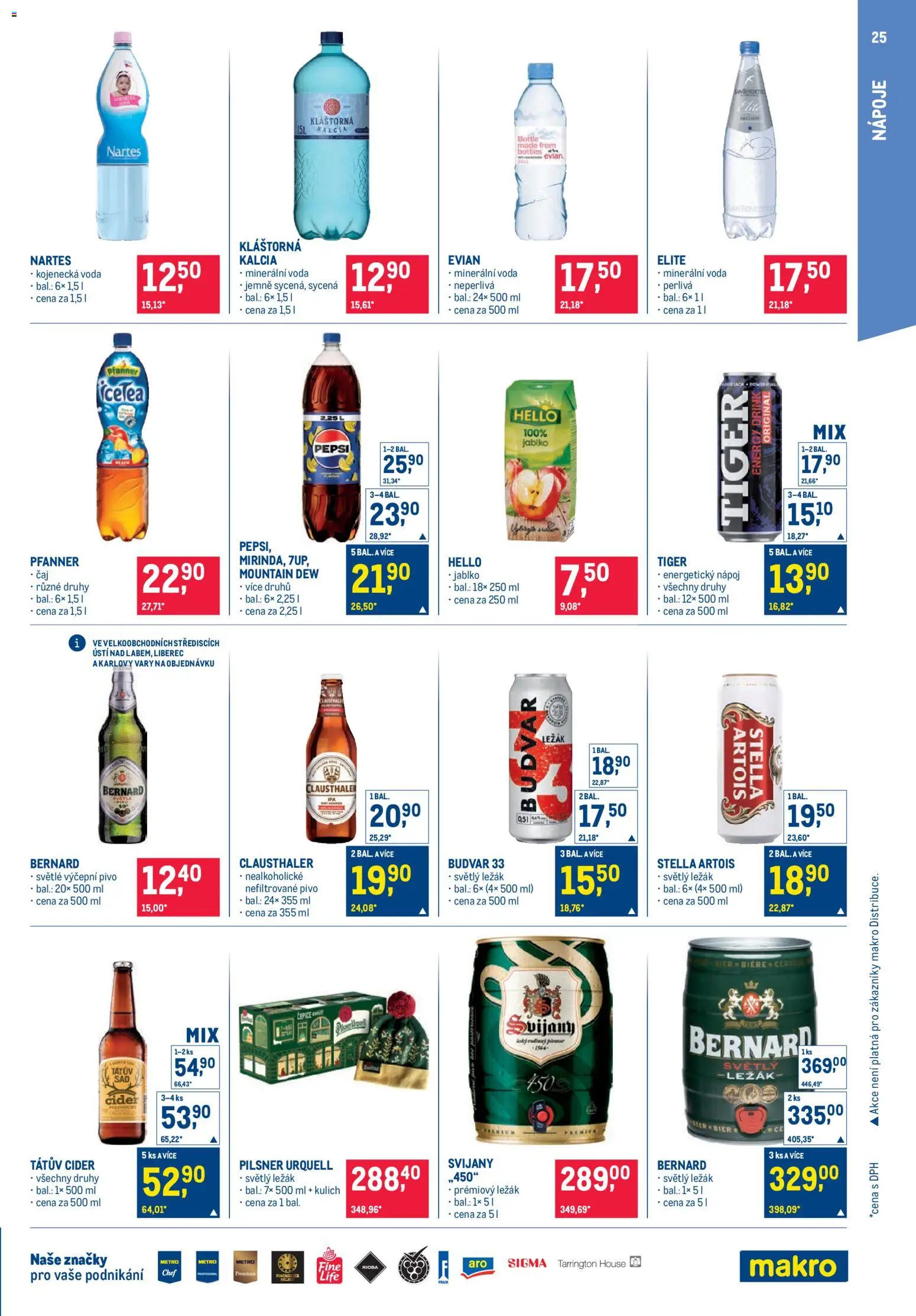Makro leták - Pro milovníky jídla od 19.11.2025 | Strana: 25 | Produkty: Budvar, Pilsner, Mountain Dew, Stella Artois
