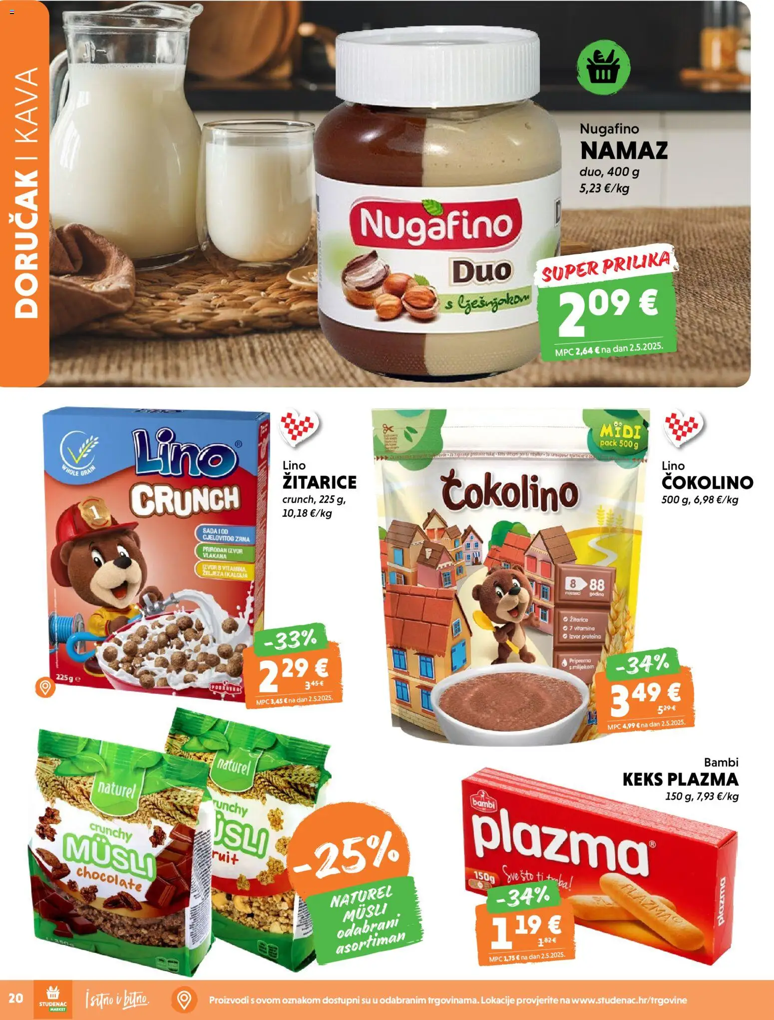 Studenac katalog | vrijedi od 22.04.2026 | Stranica: 20 | Proizvodi: Kava, Žitarice, Keks, Čokolino