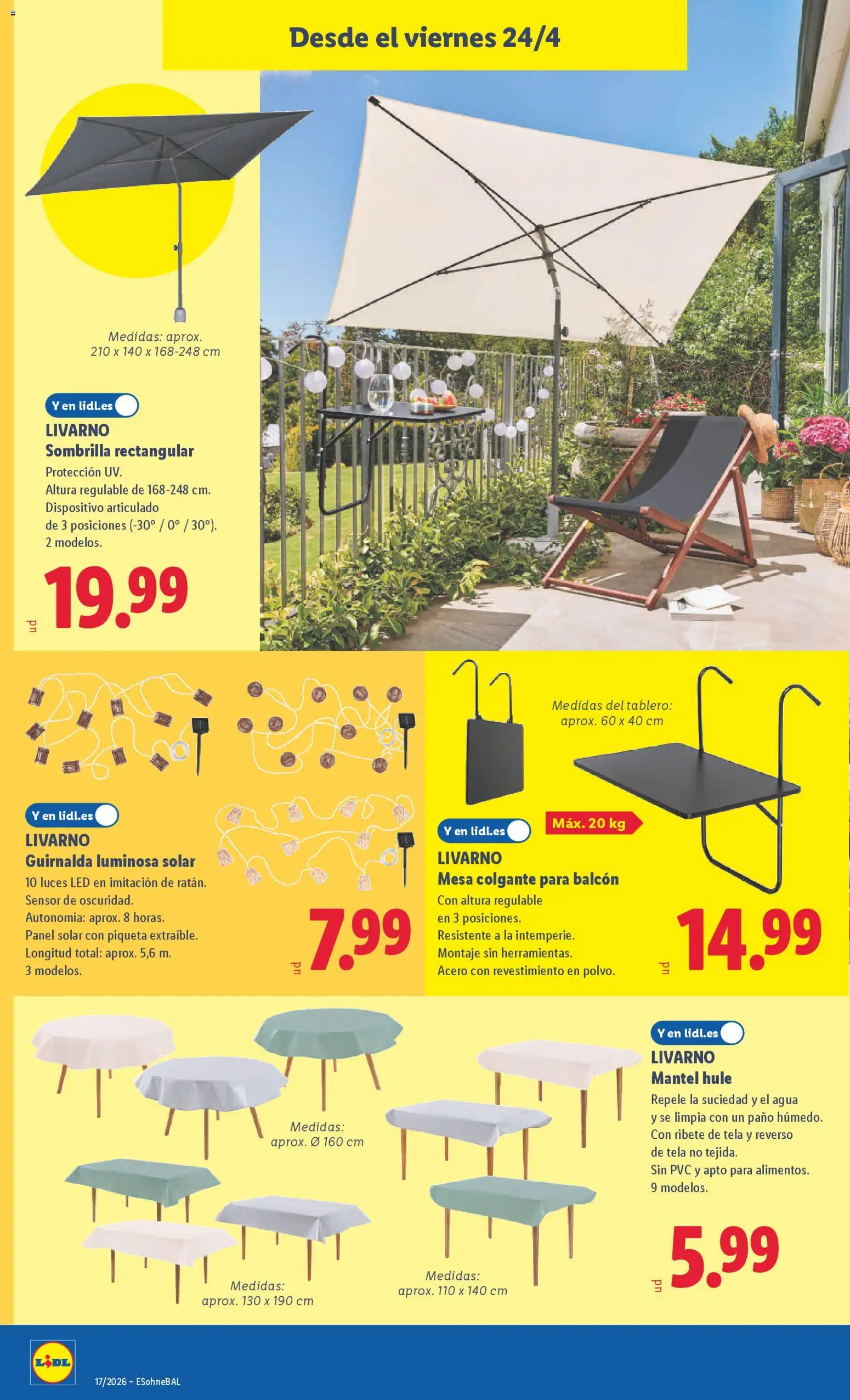 Lidl folleto de bazar │ válido desde el 20.04.2026 | Página: 18 | Productos: Mantel, Sombrilla, Mesa