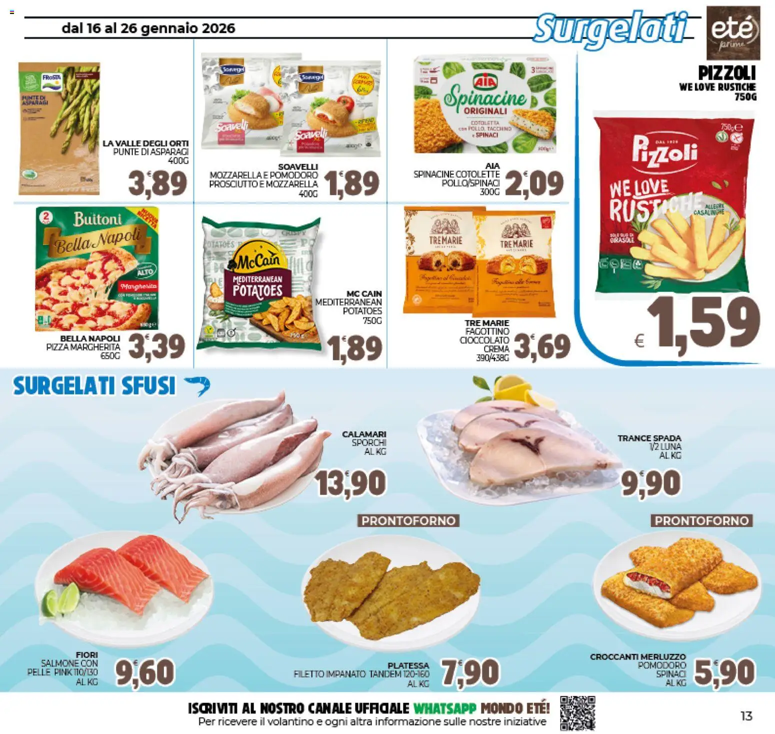 Volantino Eté del 16.01.2026 | Pagina: 13 | Prodotti: Pizza, Salmone, Pomodoro, Asparagi