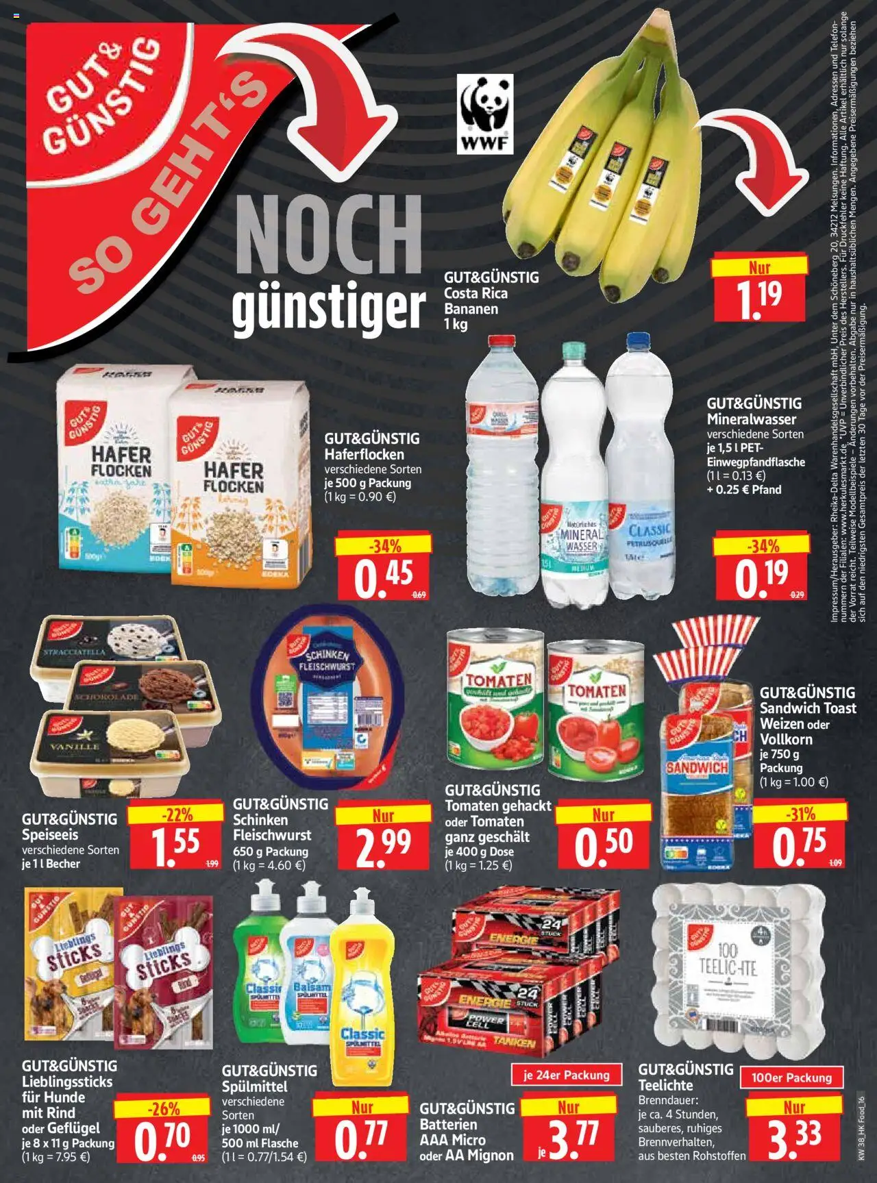 HERKULES Prospekt 	 – gültig ab 15.09.2025 | Seite: 16 | Produkte: Bananen, Wasser, Schinken, Flocken