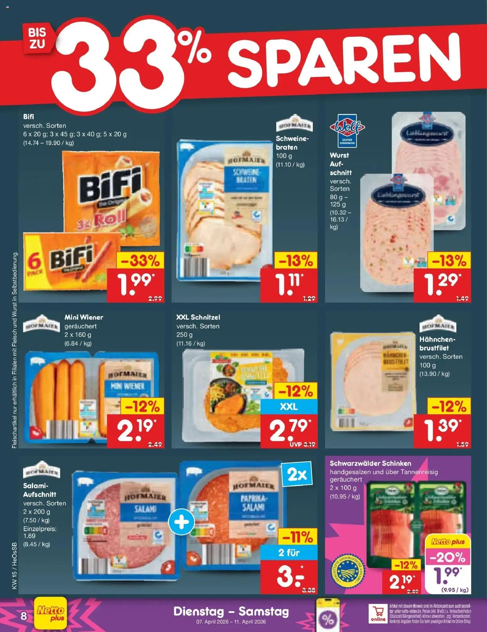 Netto Marken-Discount Prospekt Kröpelin	 – gültig ab 05.04.2026 | Seite: 10 | Produkte: Hahnchen, Bifi, Schnitzel, Wurst