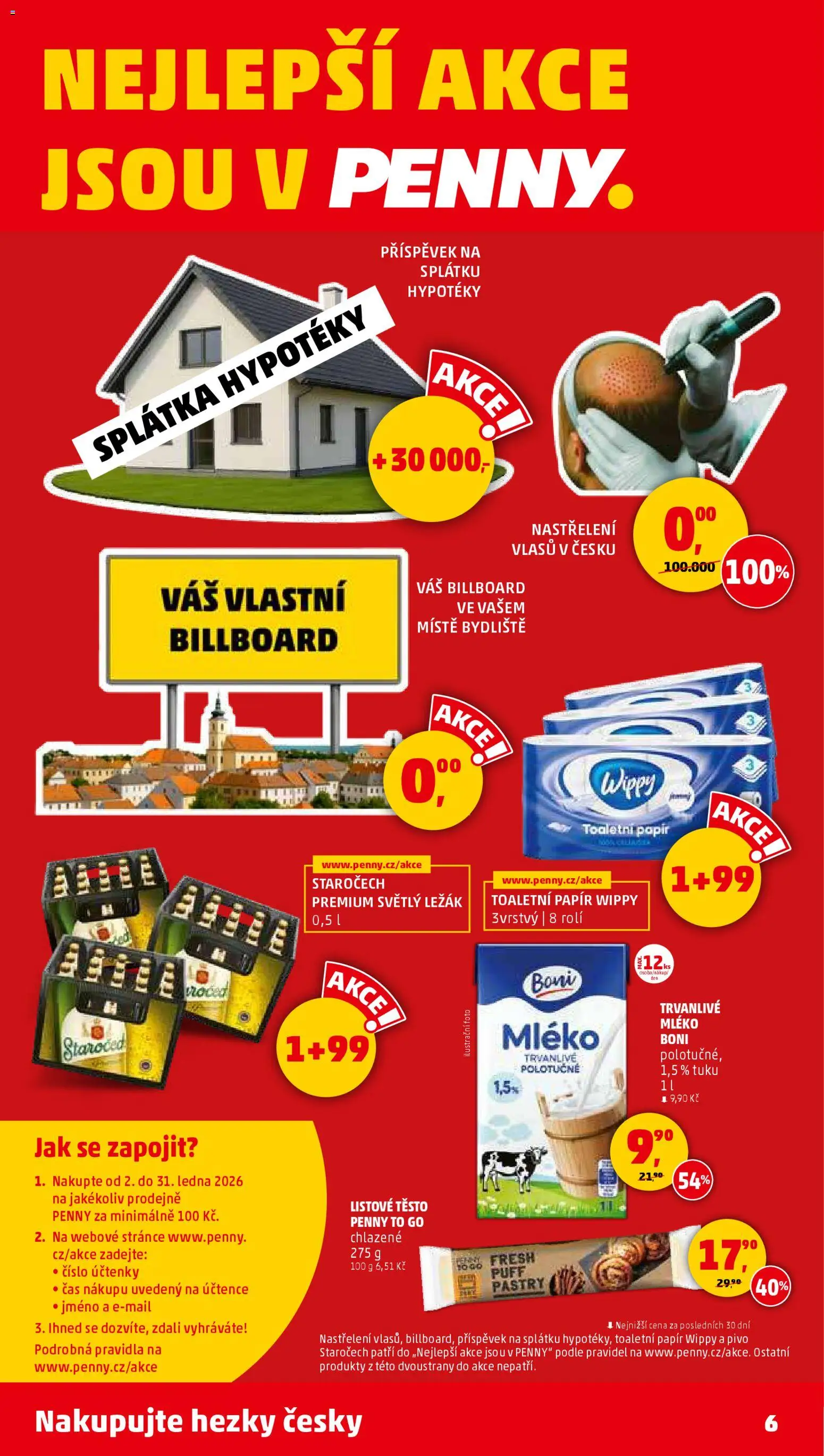 Penny Market leták - Čtvrtečník od 15.01.2026 | Strana: 6 | Produkty: Mléko, Listové těsto, Toaletní papír, Těsto